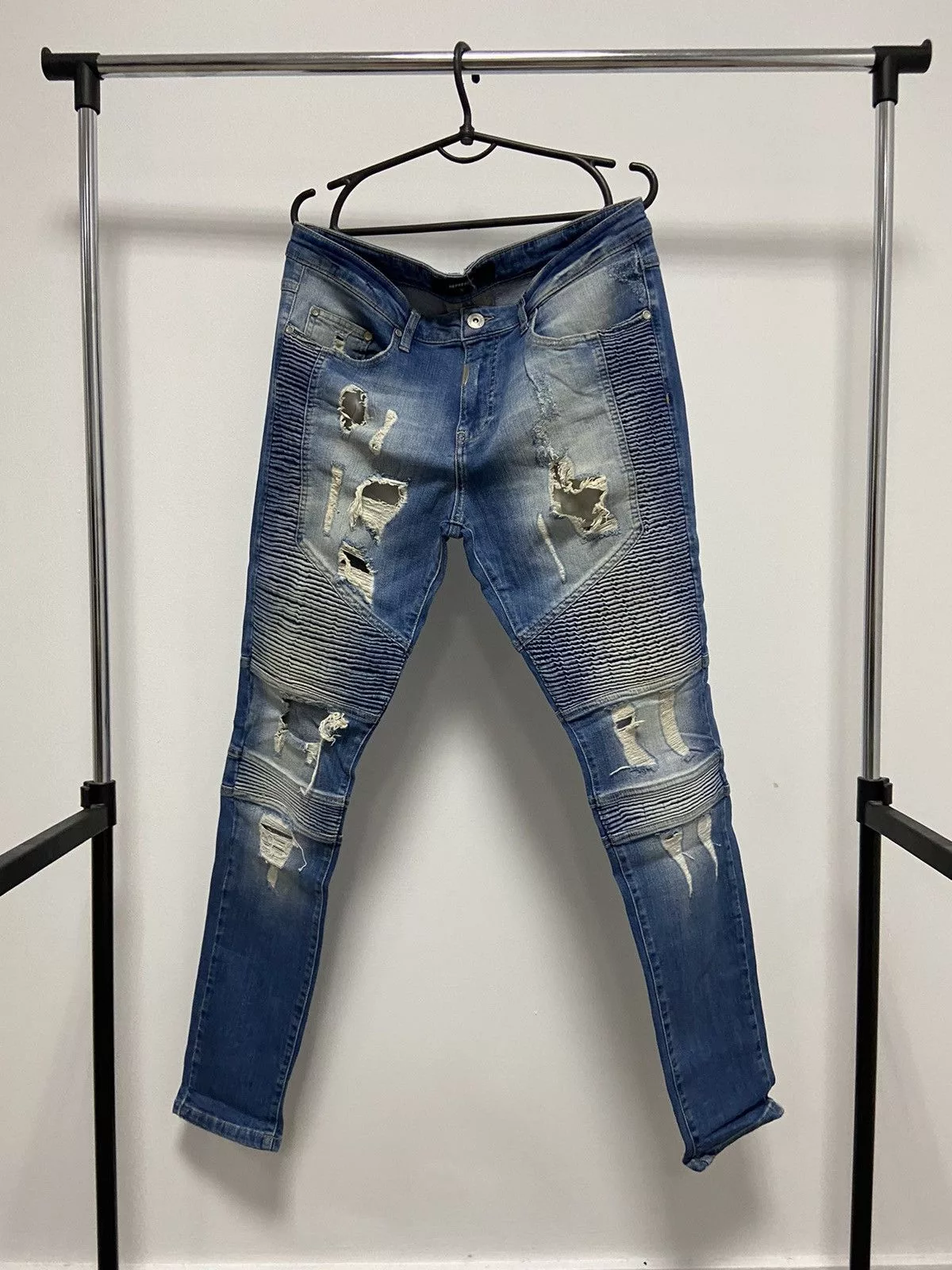 Represent Clo. Denim Represent Clo. × Vintage Represent Biker Jeans Destroy Vintage Denim Pants Y2K Style Blue Streetwear
