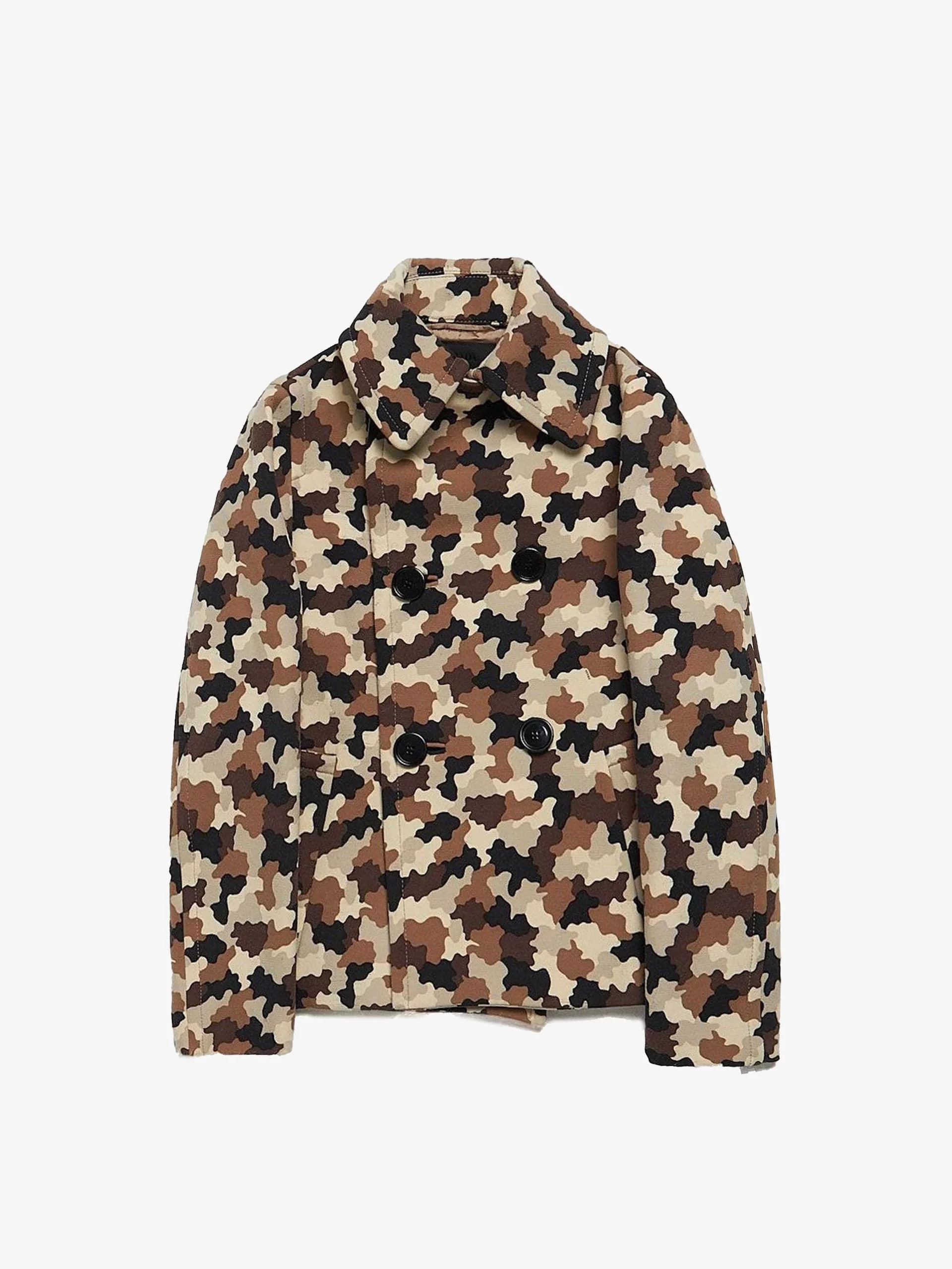 Prada Heavy Coats Prada Beige Camo Double Breasted Cropped Wool Coat Multi