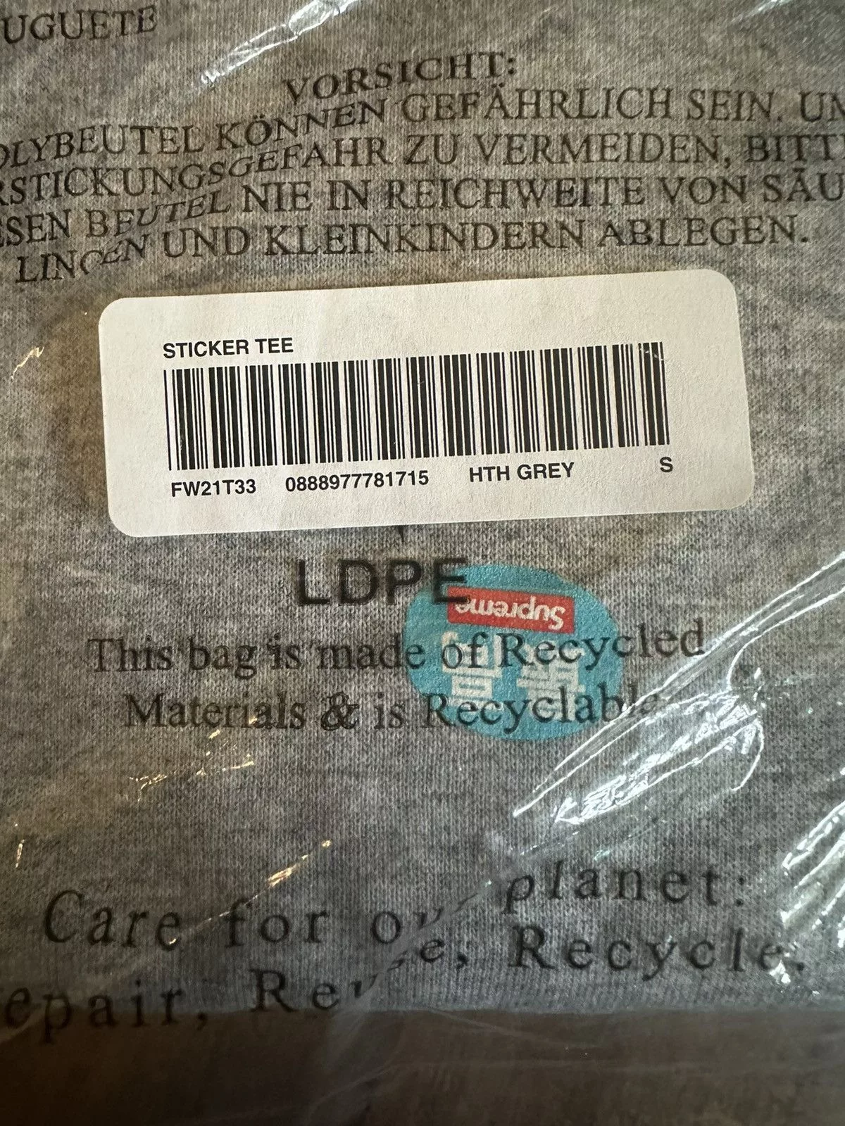 Supreme Short Sleeve T Shirts Supreme Sticker Tee Gray Small