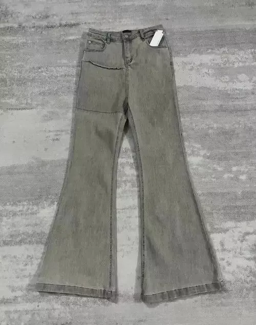 Jean Denim Distressed Washed Flared Jeans Black