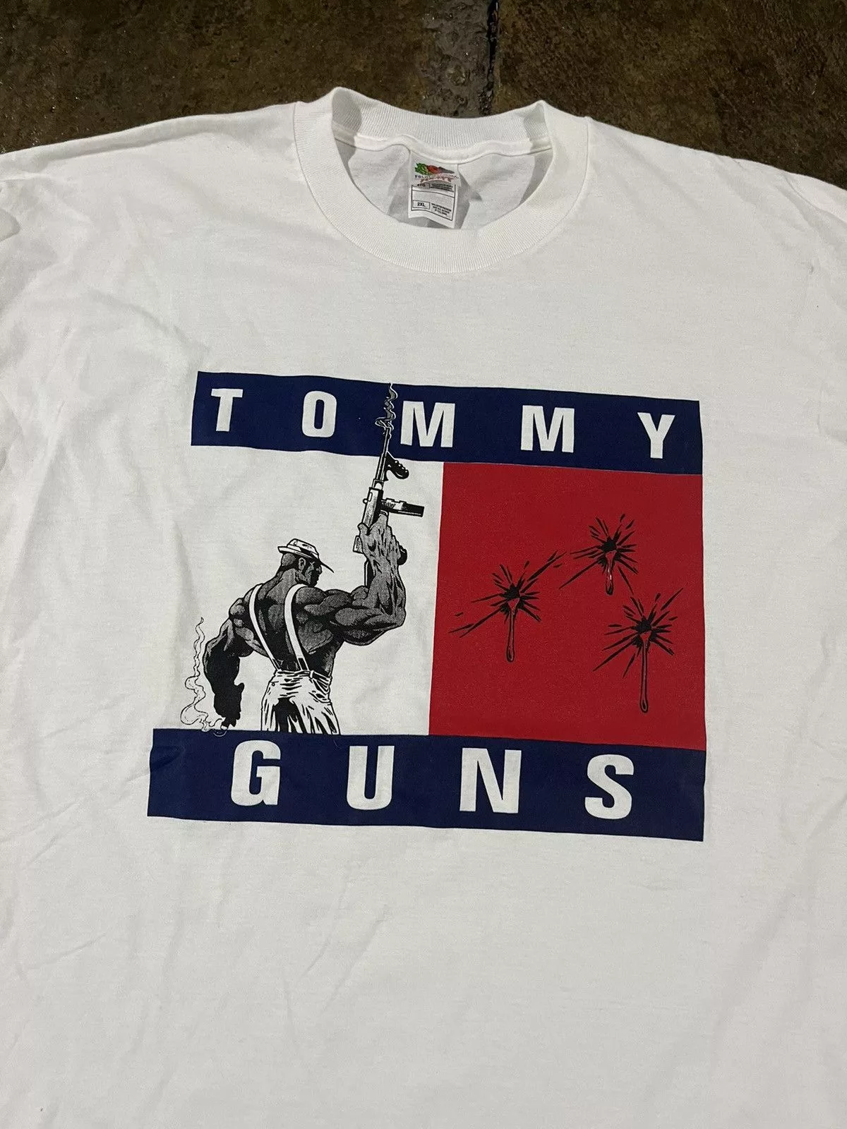 Tommy Hilfiger Short Sleeve T Shirts Tommy Hilfiger × Vintage Crazy Vintage 90s Tommy Guns Tommy Hilfiger Bootleg Tee Rare White Streetwear