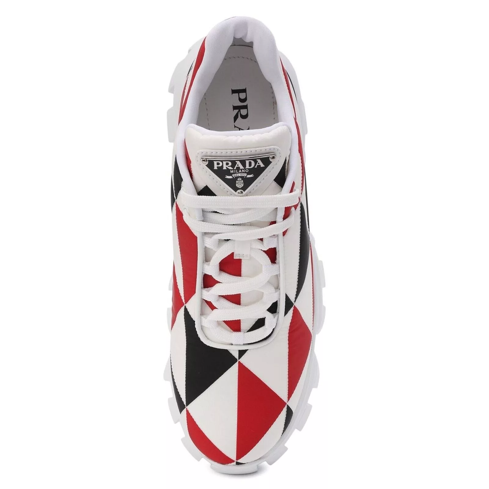 Prada Low Top Sneakers Prada 1E863M WHITE BLACK RED NYLON LOGO THUNDER LOW SNEAKERS 38.5