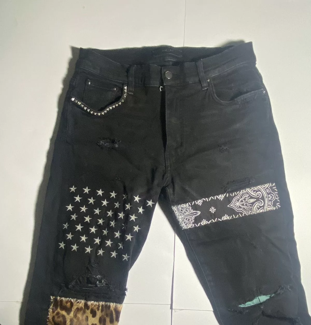 Amiri Denim Amiri Animal Leopard Jeans Black