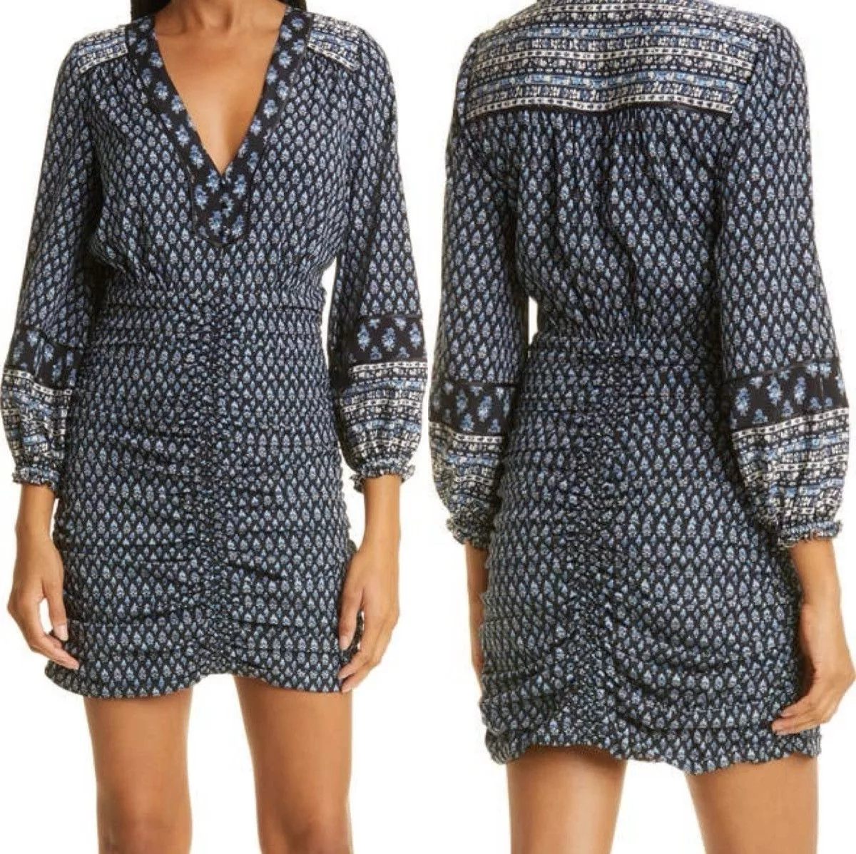 Veronica Beard Mini Dresses Veronica Beard Zaria Long Sleeve Mini Dress Floral Silk Blue