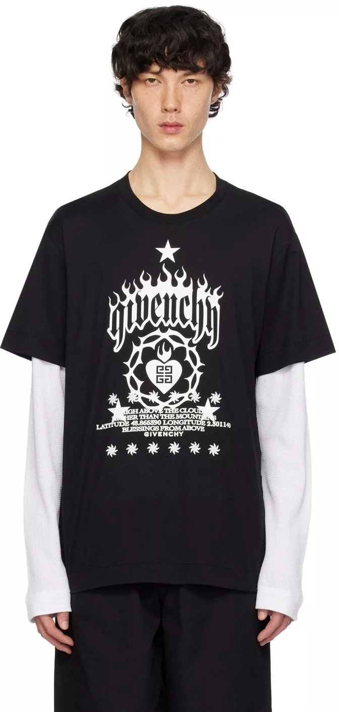 Givenchy Long Sleeve T Shirts Givenchy os11x0724 Layered Long Sleeve T-Shirt in Black/White Gray