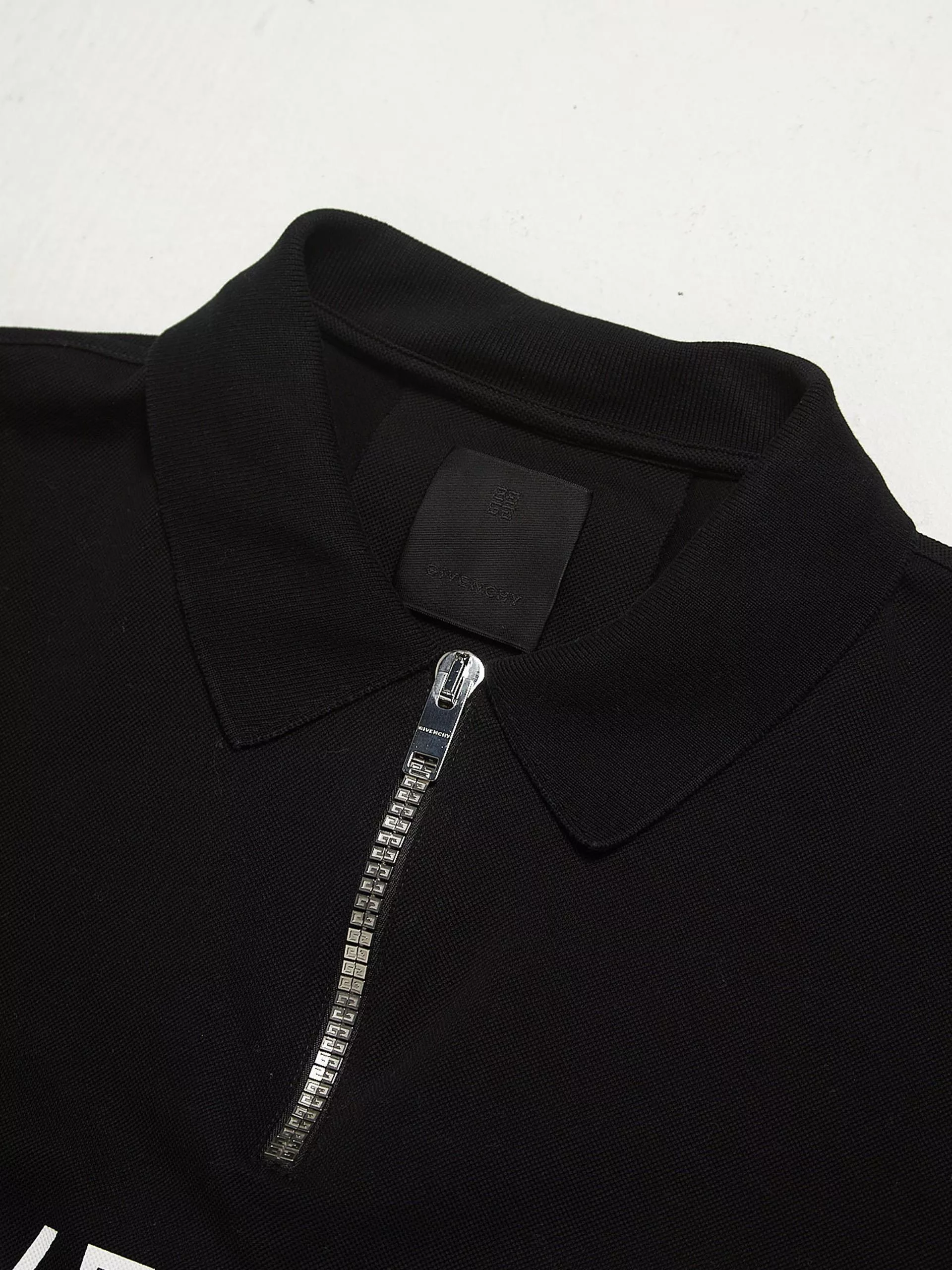 Givenchy Long Sleeve T Shirts Givenchy Black Logo Printed and Zipper Cotton Polo Shirt