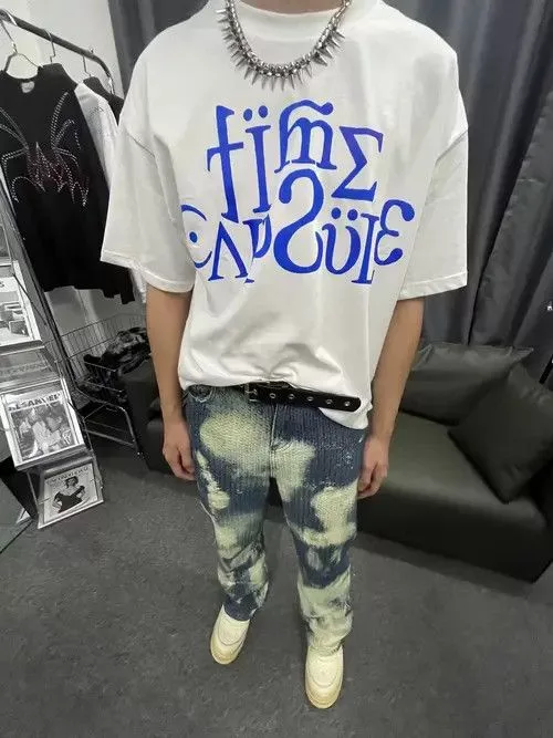Jean Pants pattern party graphics tie dye remake cargo flare jeans Blue Avant-Garde