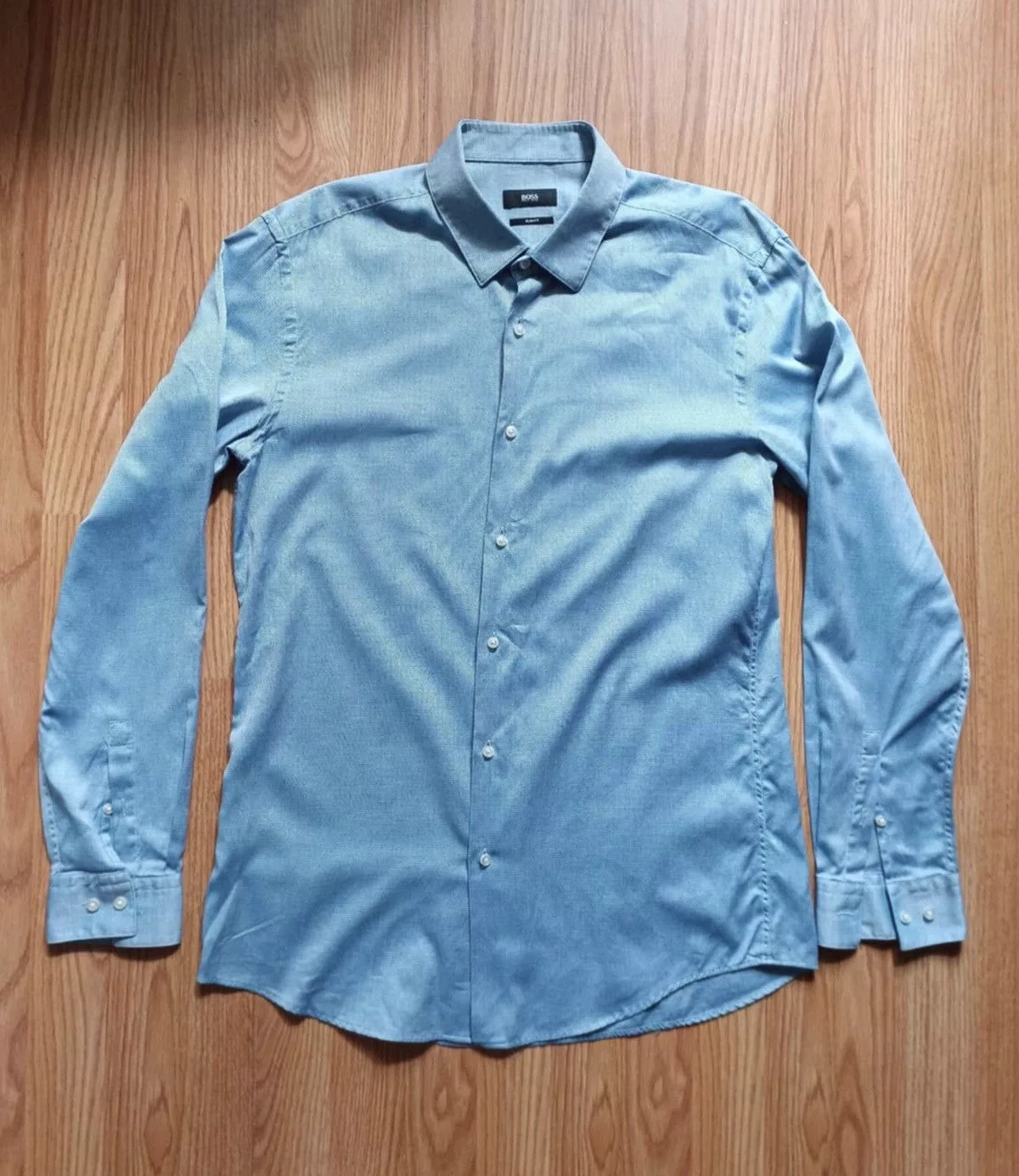Designer Formal Shirting Designer × Hugo Boss Boss Hugo Boss Elegant Blue Slim Fit Shirt Size 16.5 / 42