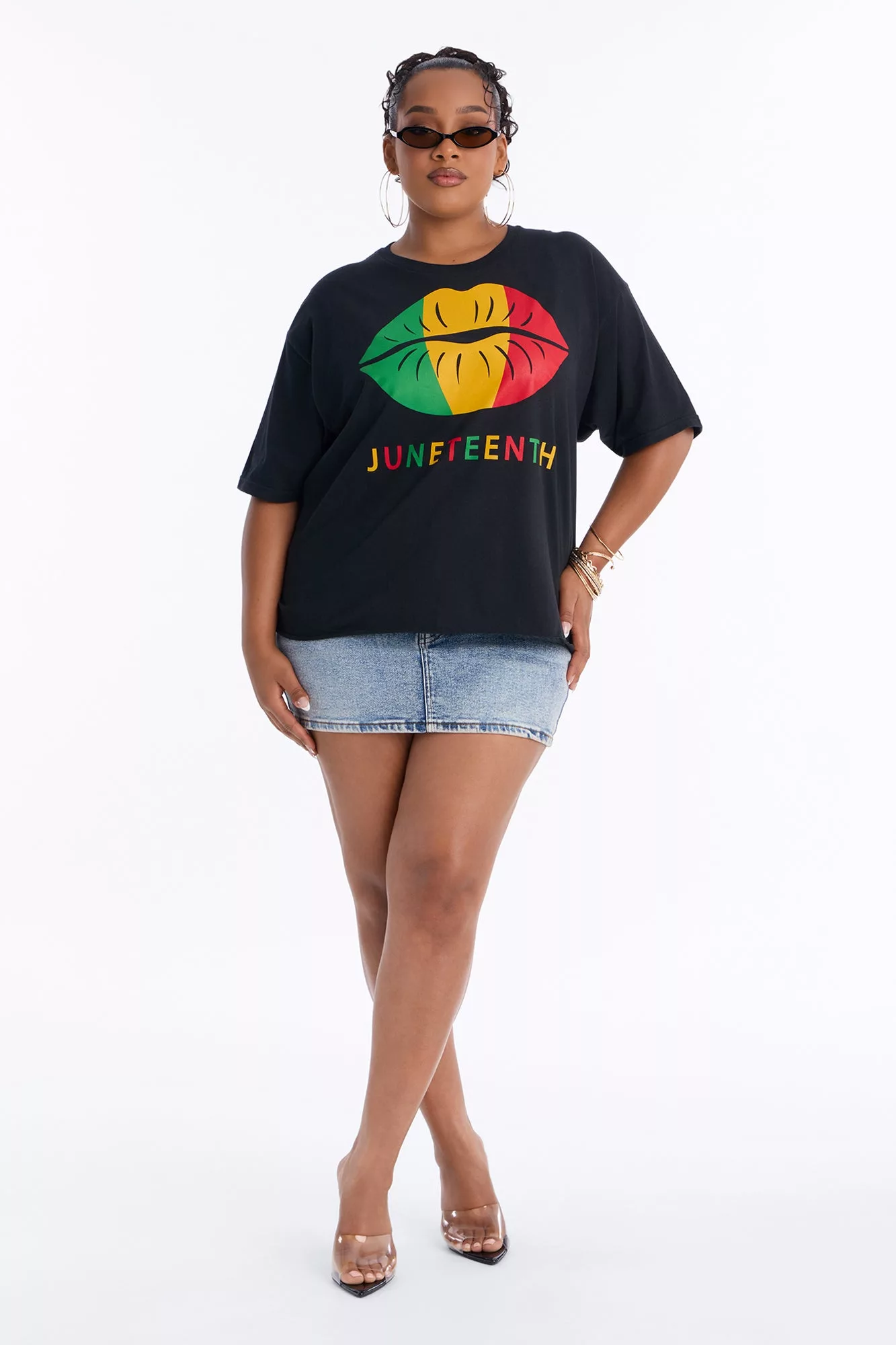 Juneteenth Lips Oversized Tee - Black