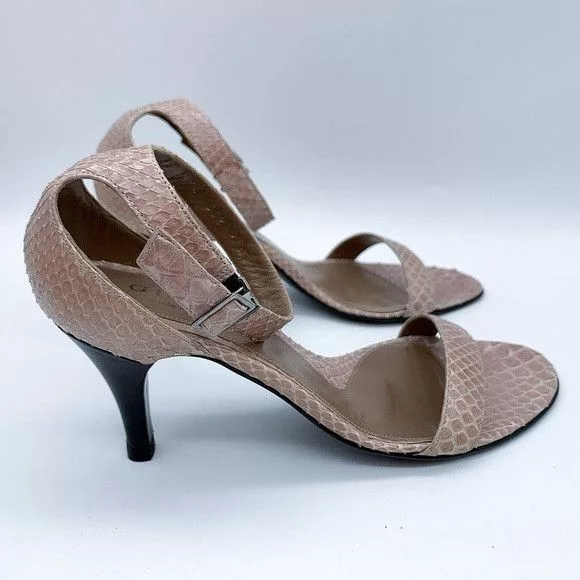Gucci Heels Gucci Snake Pattern Kitten Heel Ankle Strap Leather Sandal Pink