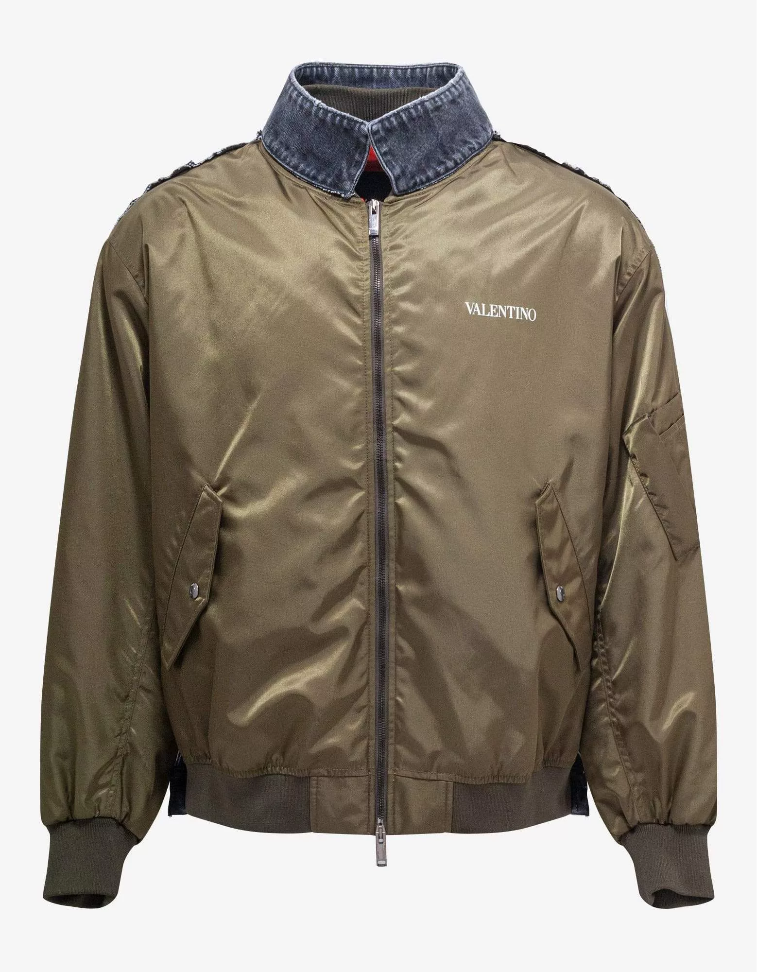 Valentino Bombers Valentino Garavani Khaki Nylon & Denim Bomber Jacket SIZE 50 Green