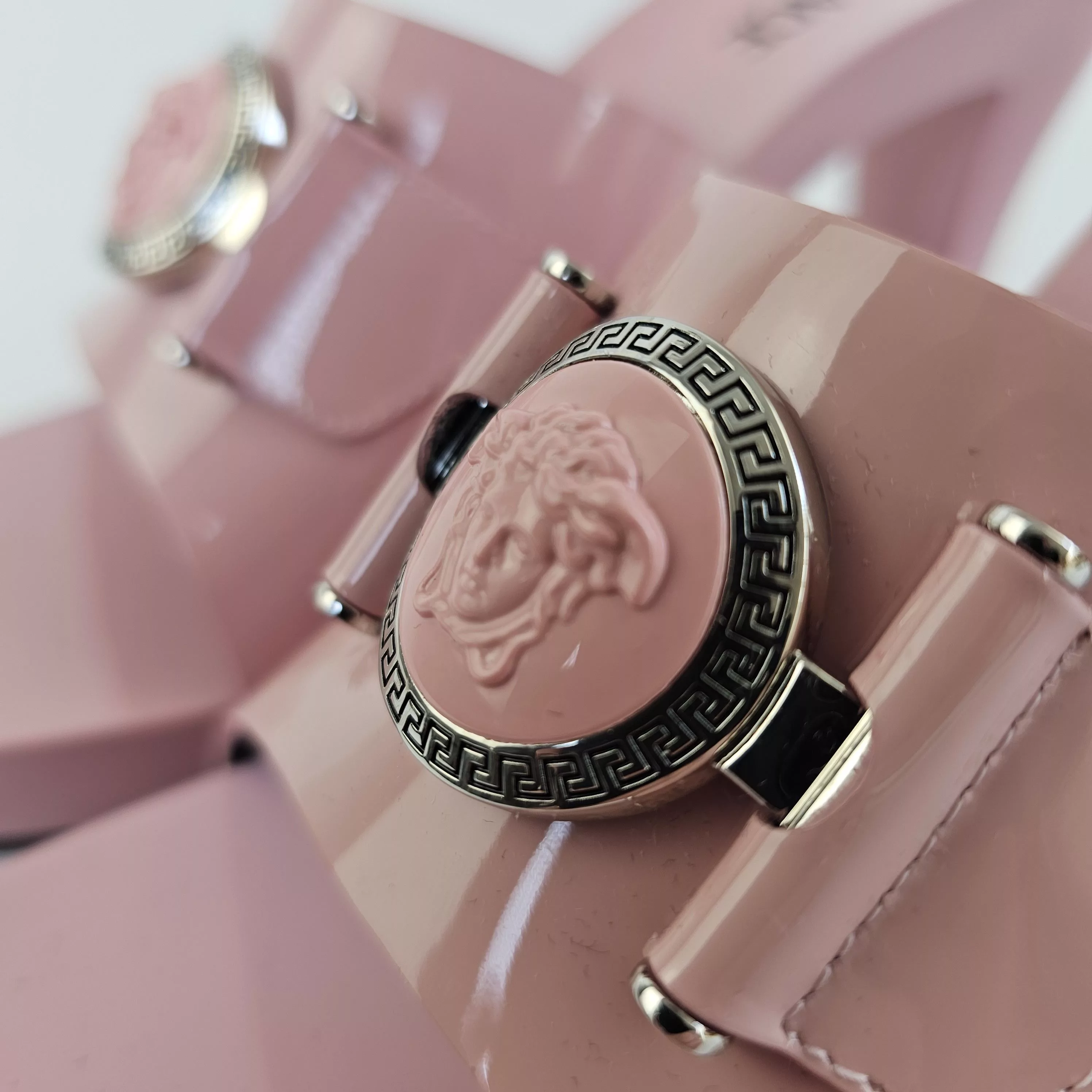 Versace Heels Versace Medusa Buckle Pink 60mm Patent Leather Mules New