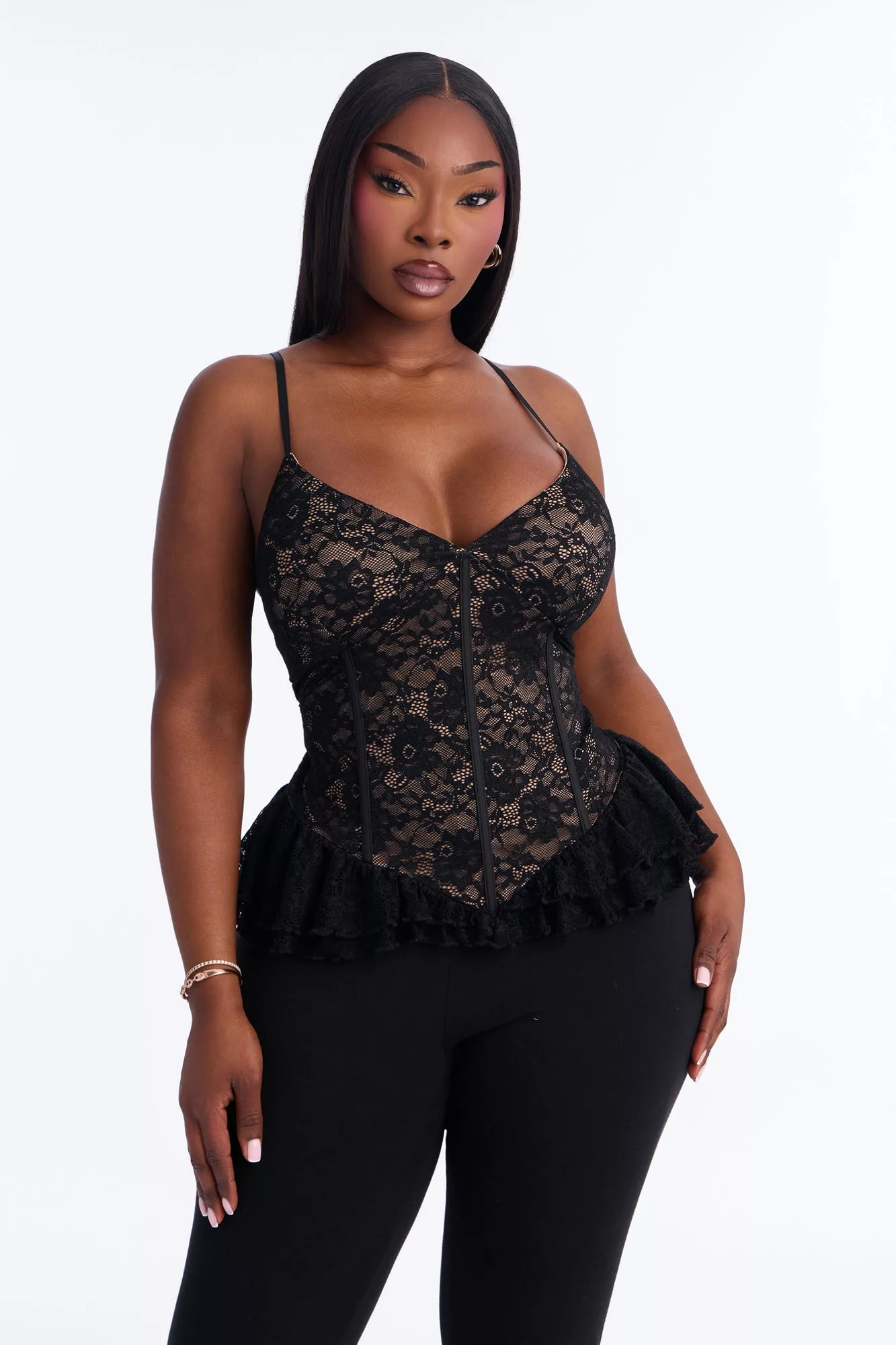 Another Romance Lace Ruffle Corset Top - Black