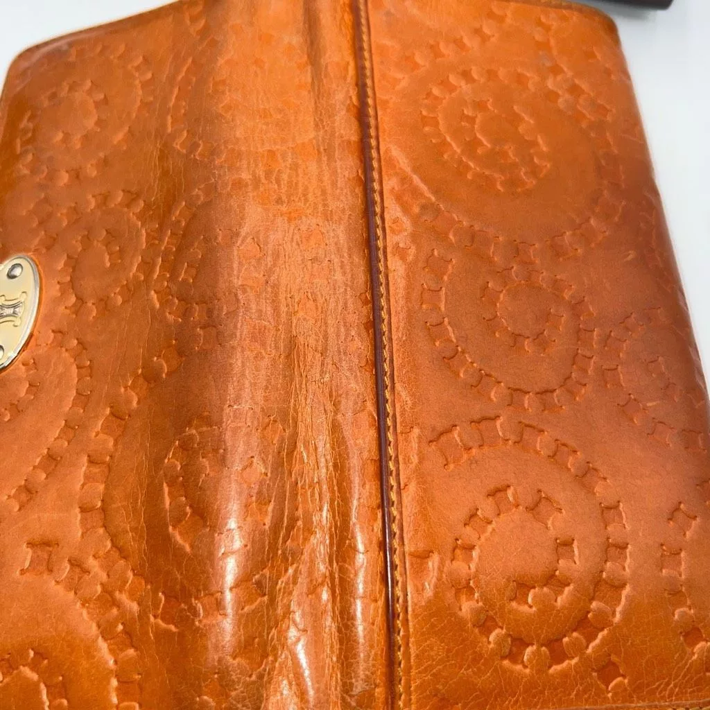 Celine Wallets CELINE RARE Embossed Macadam Long Leather Wallet with full inclusion Orange