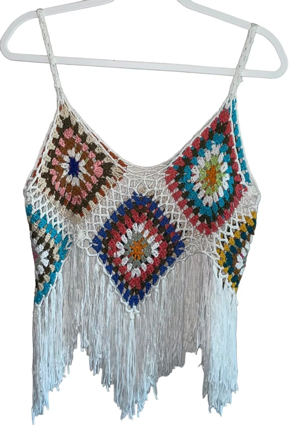 Other Tank Tops Other Hand Knit “Adelina” Patchwork Crochet Top White