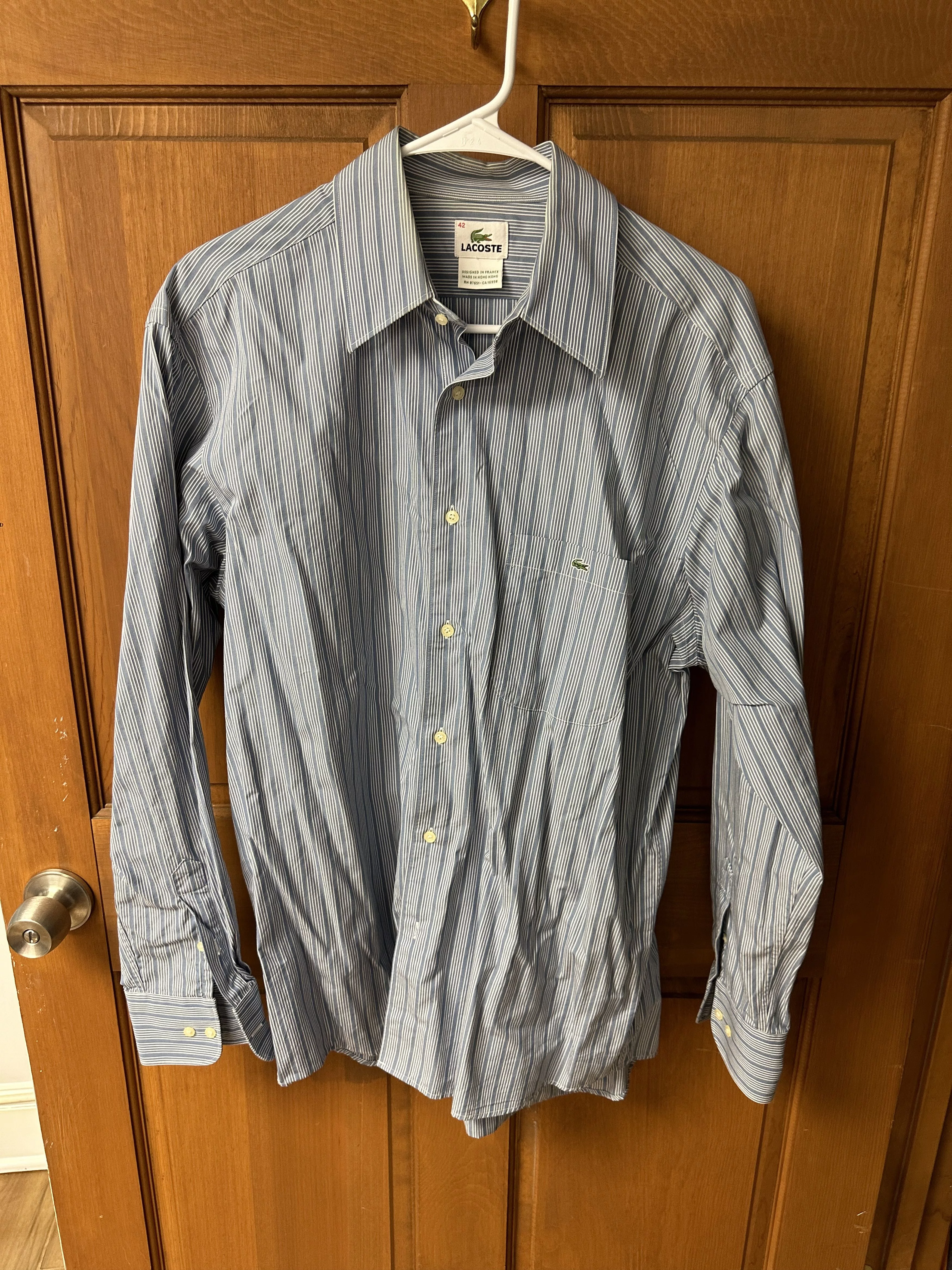 Lacoste Shirts Button Ups Lacoste Men's Dark Blue and White Stripped Shirt Size 42 Multi