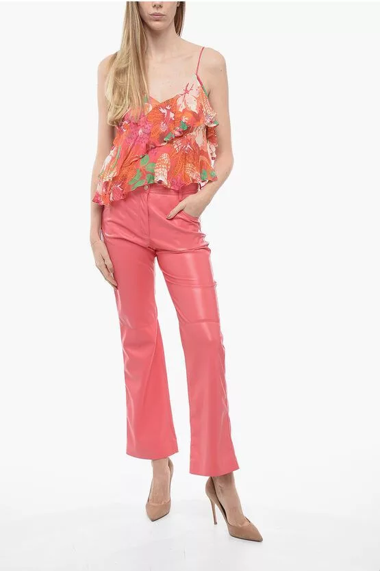 MSGM Pants MSGM og1mm0724 Straight Fit Eco Leather Pants in Pink