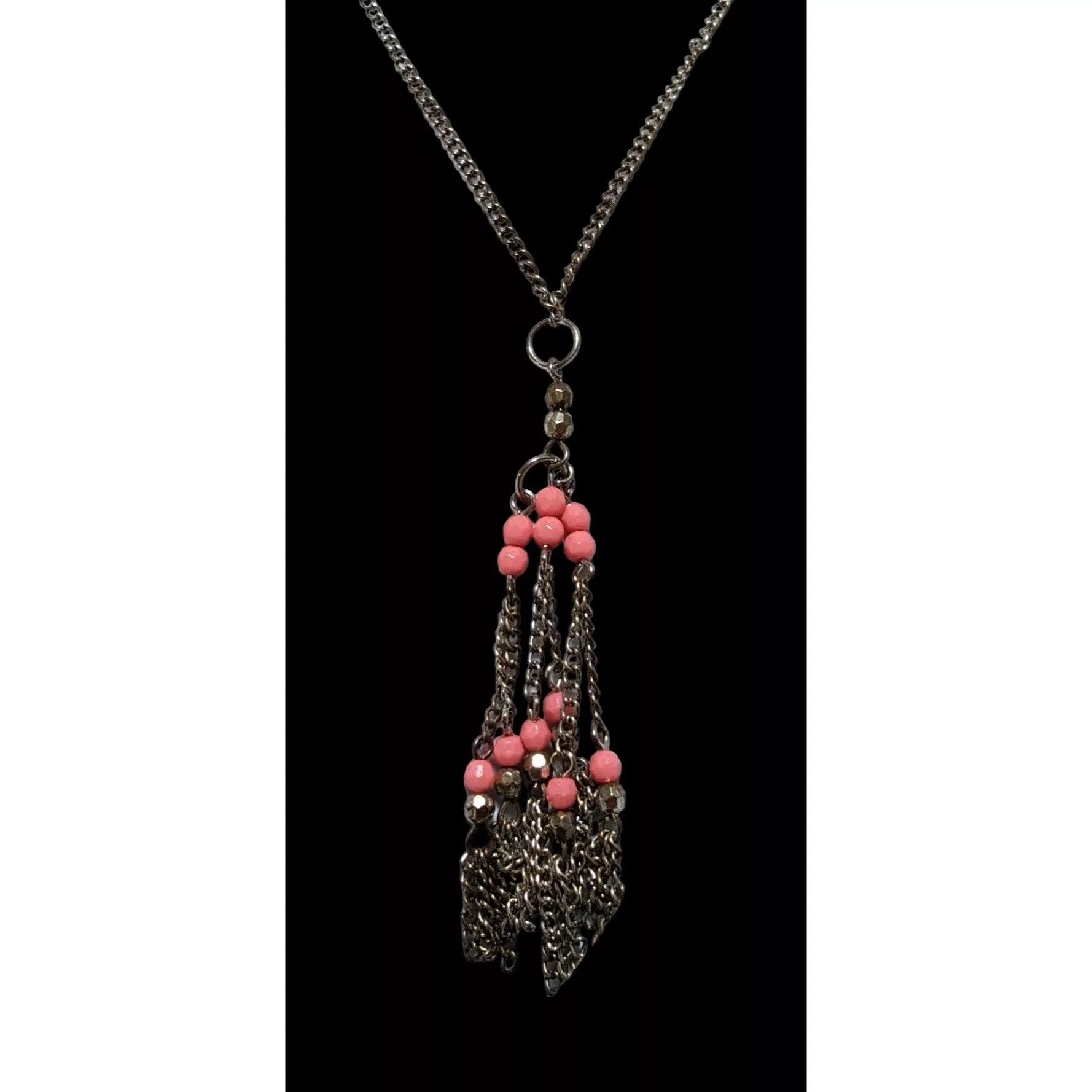 Other Necklaces Other Pink And Silver Beaded Chain Tassel Necklace