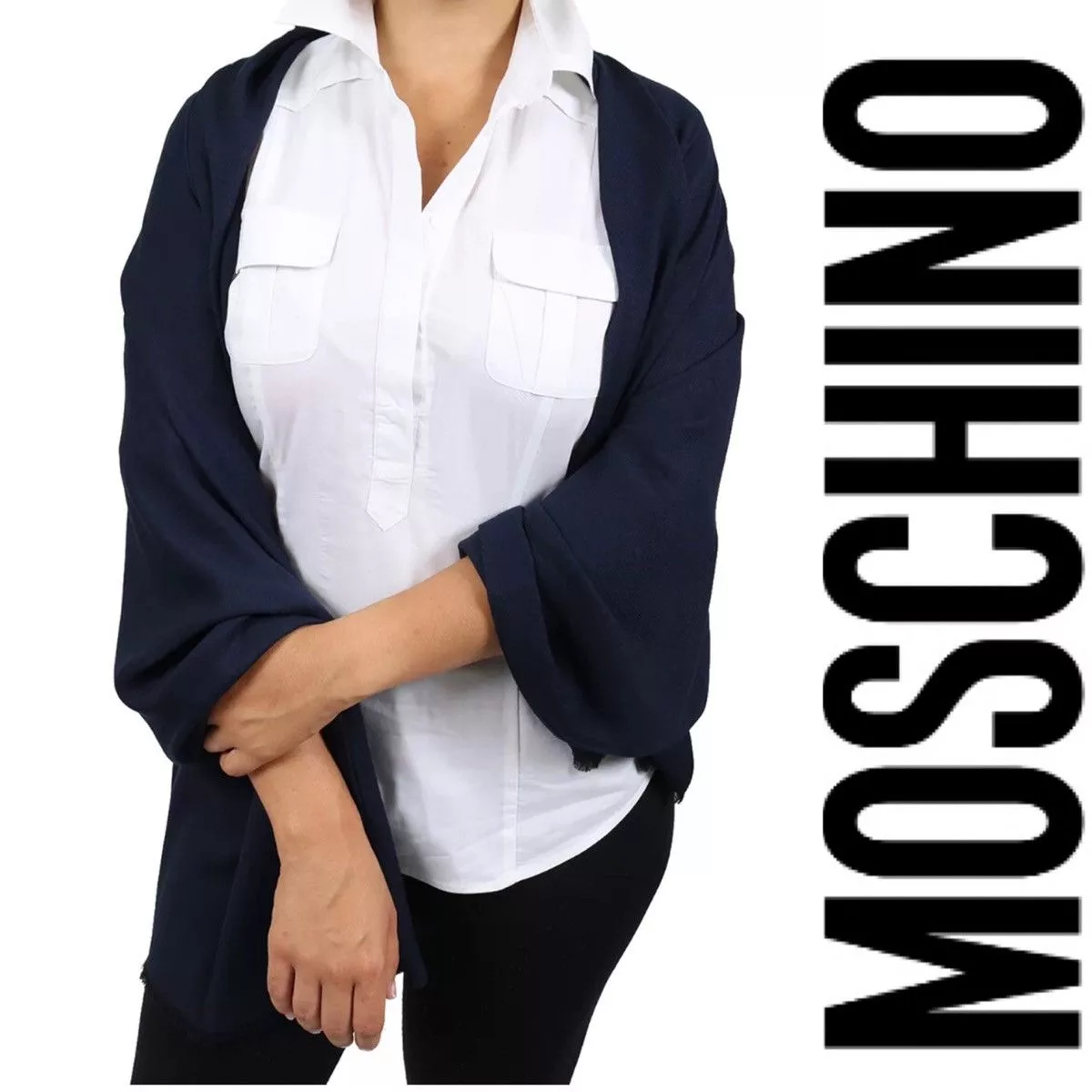 Designer Gloves Scarves Designer × Moschino NWT MOSCHINO 100% Viscose Black Solid Scarf