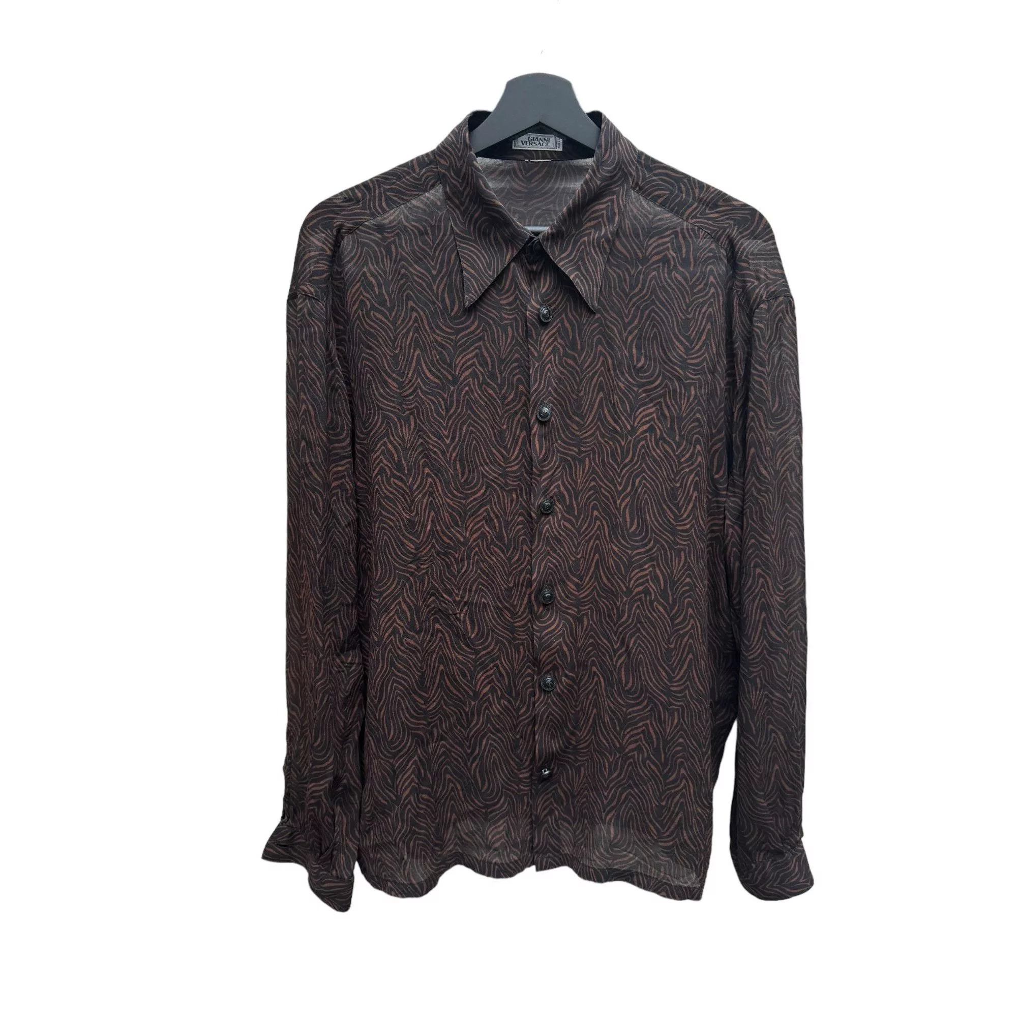 Versace Button Ups Versace Brown Silk Printed Leopard Shirt