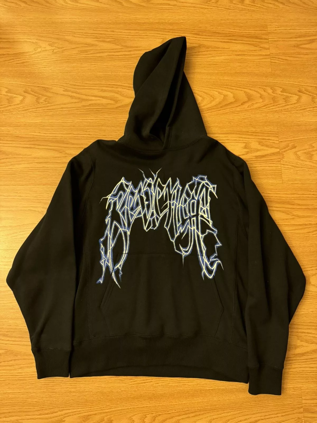 Revenge Sweatshirts Hoodies Revenge Blue Lightning Logo Hoodie Black Streetwear