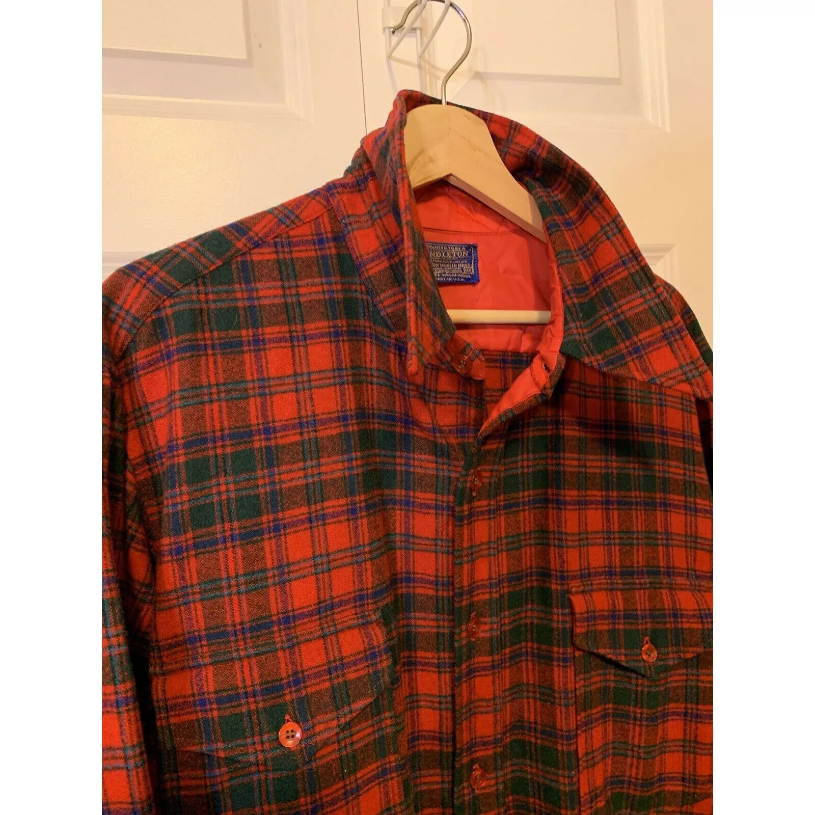 Pendleton Shirts Button Ups Vintage Pendleton Men’s 17 1/2 Red Plaid Virgin Wool Shirt U
