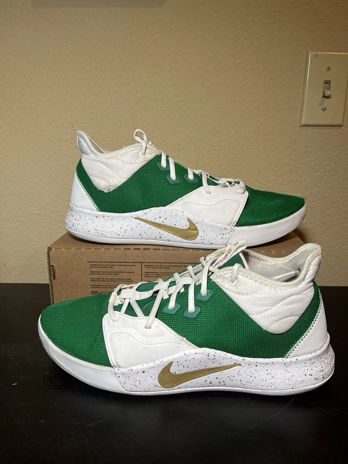 Nike Casual Leather Shoes Size 13.5 - Nike PG 3 iD Green Gold 📦FAST SHIPPING📦