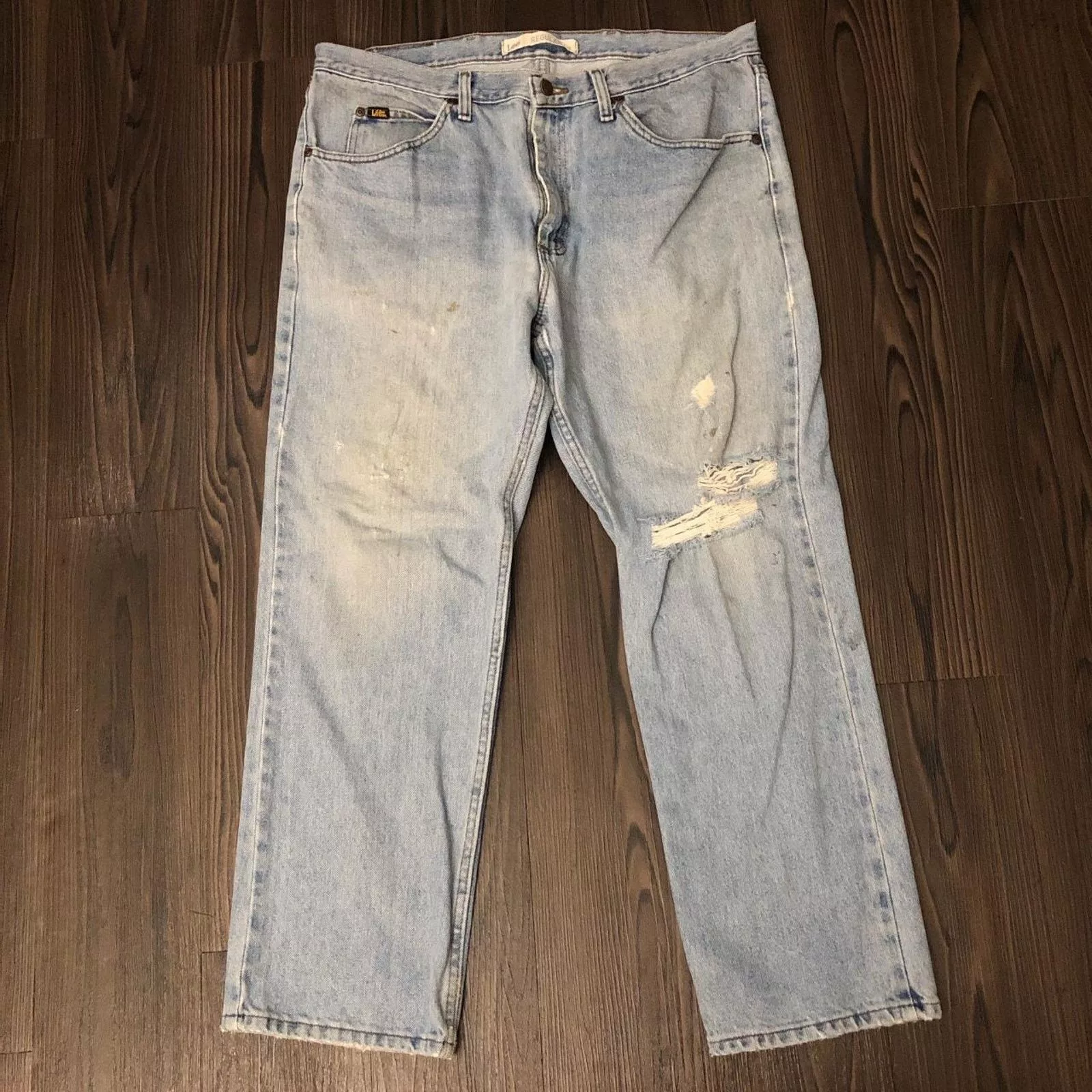 Men’s Distressed Vintage Lee Denim Jeans Blue