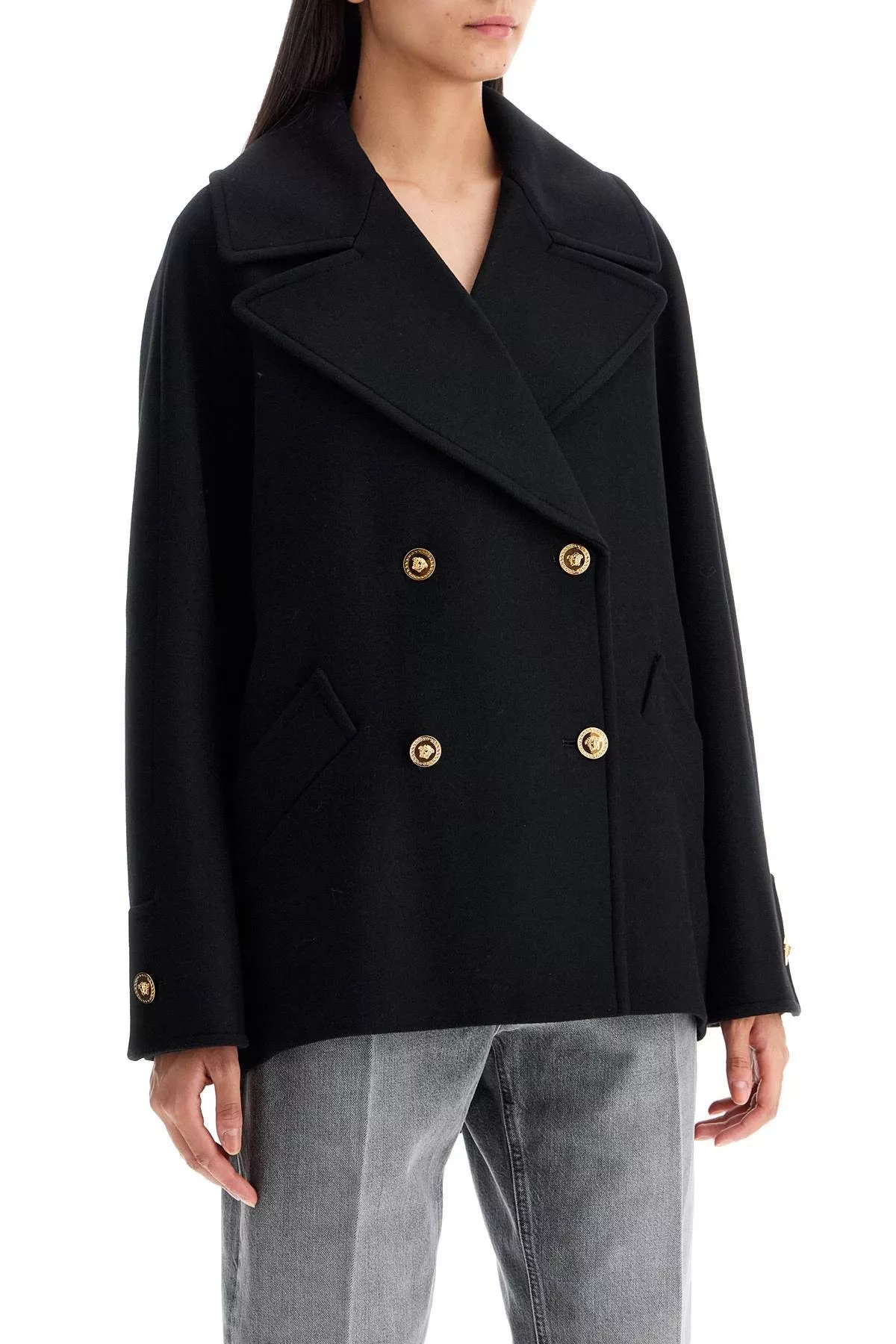 Versace Coats VERSACE Double-Breasted Cocoon Black