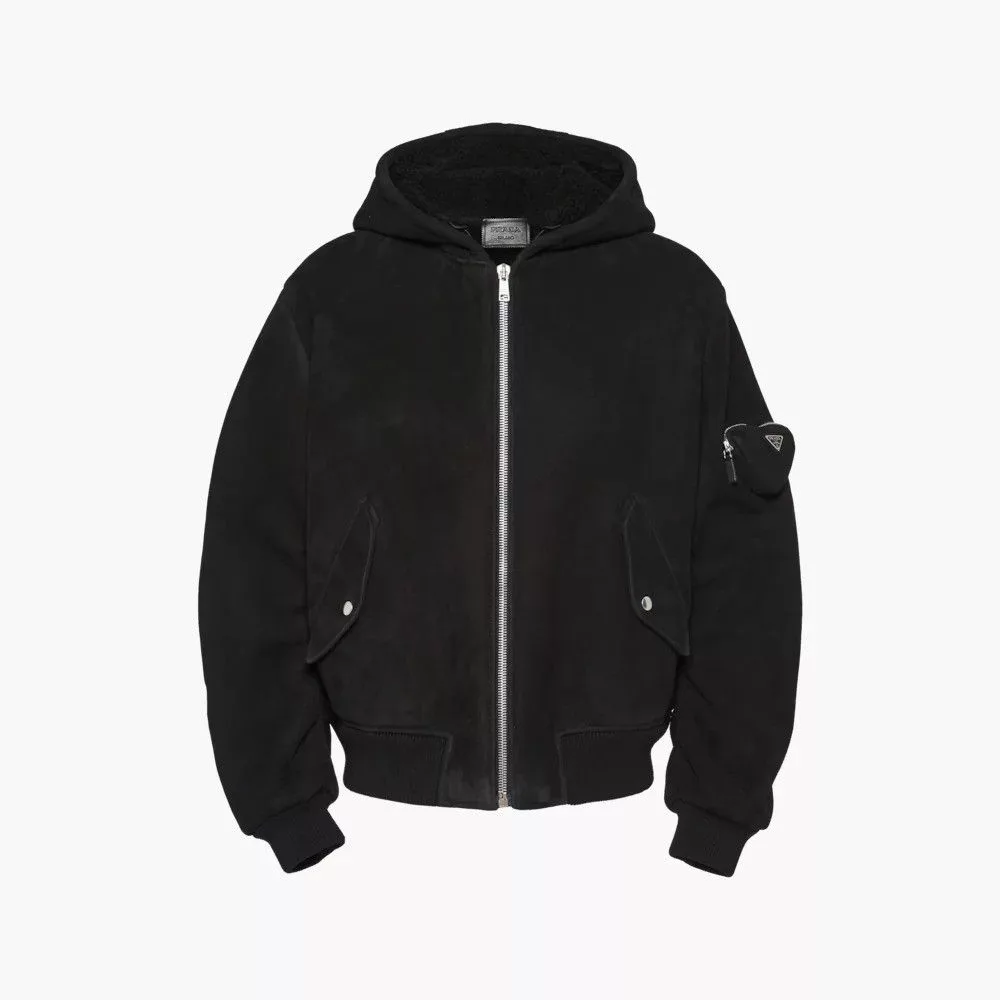 Prada Bombers Prada o1mt1gz0724 Shearling Bomber Jacket in Black