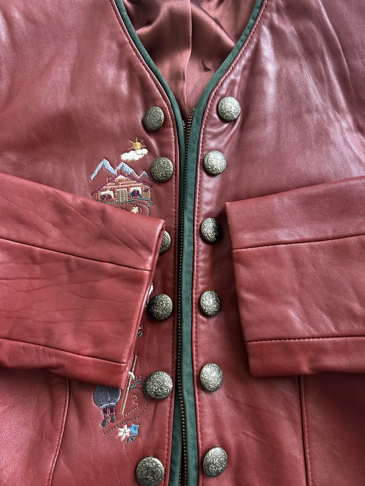 Vintage Leather Jackets RARE Gorgeous Leather Cherry Vintage Jacket with embroidery Red