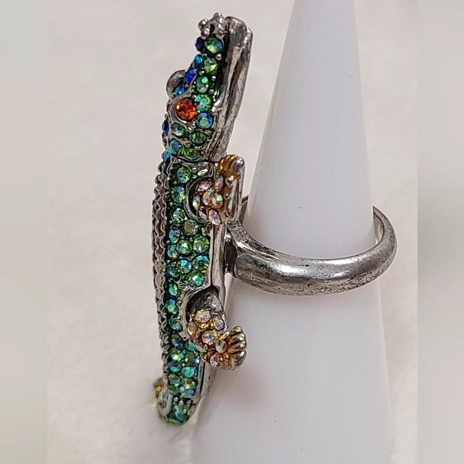 Vintage Rings Vintage Silver Tone Rhinestone Pave Alligator Ring Multi