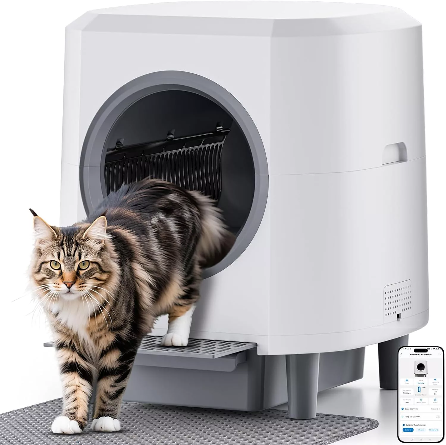 Ellenpent Automatic Self Cleaning Litter Box 90L with APP Control Safety Sensor and Bags