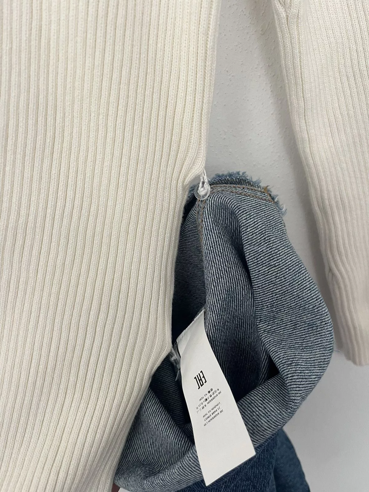 JW Anderson Sweaters JW Anderson J.W Anderson white rib top with denim sleeves
