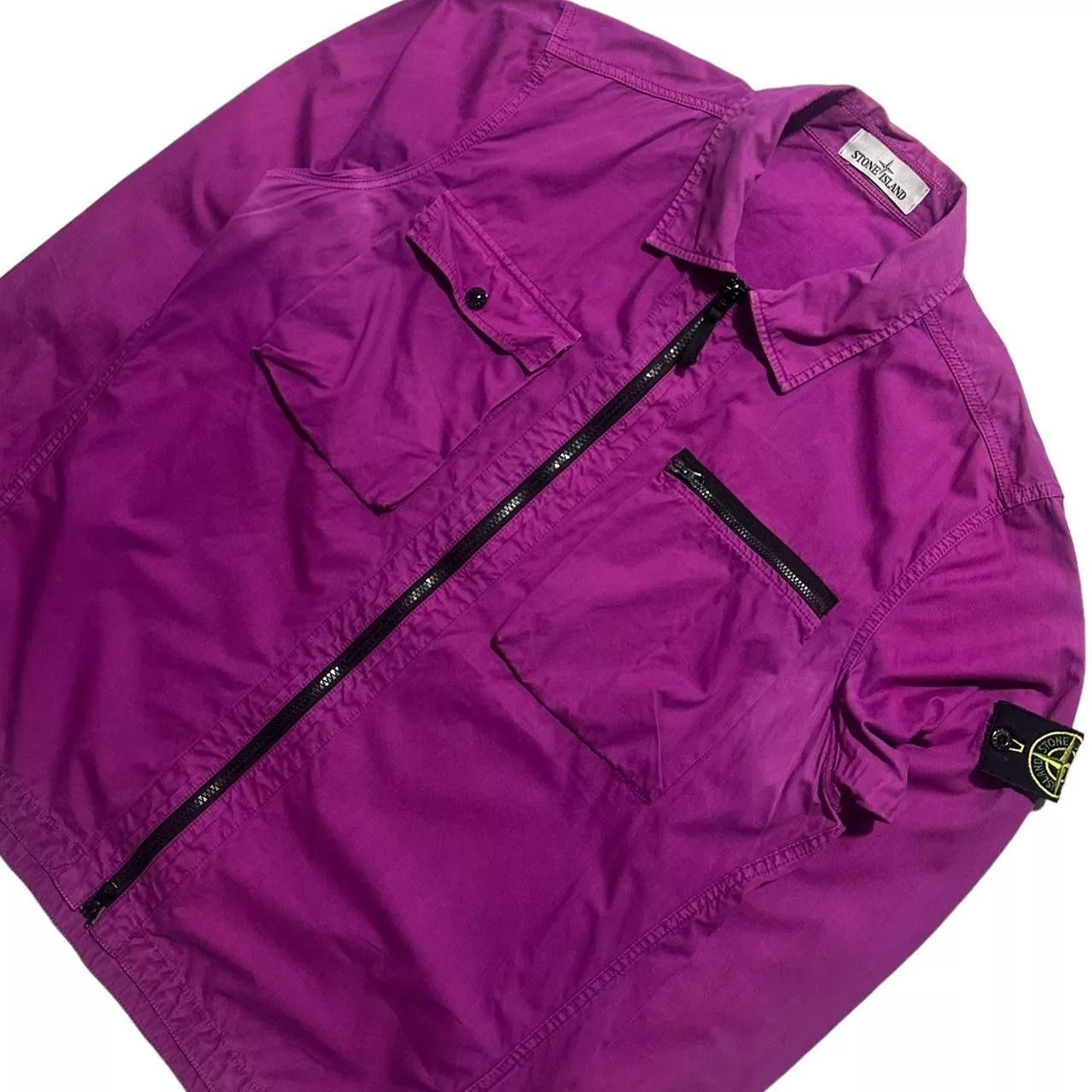 Stone Island Light Jackets Stone Island Zip Up Double Pocket Overshirt Pink