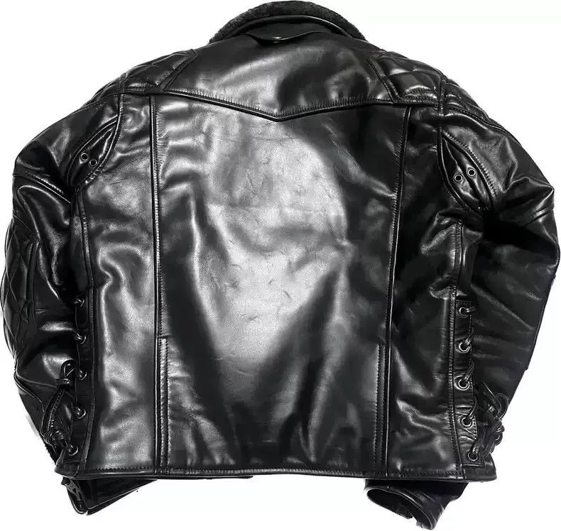 Kadoya Leather Jackets kadoyaDiamond lattice straight lapel leather coat Black