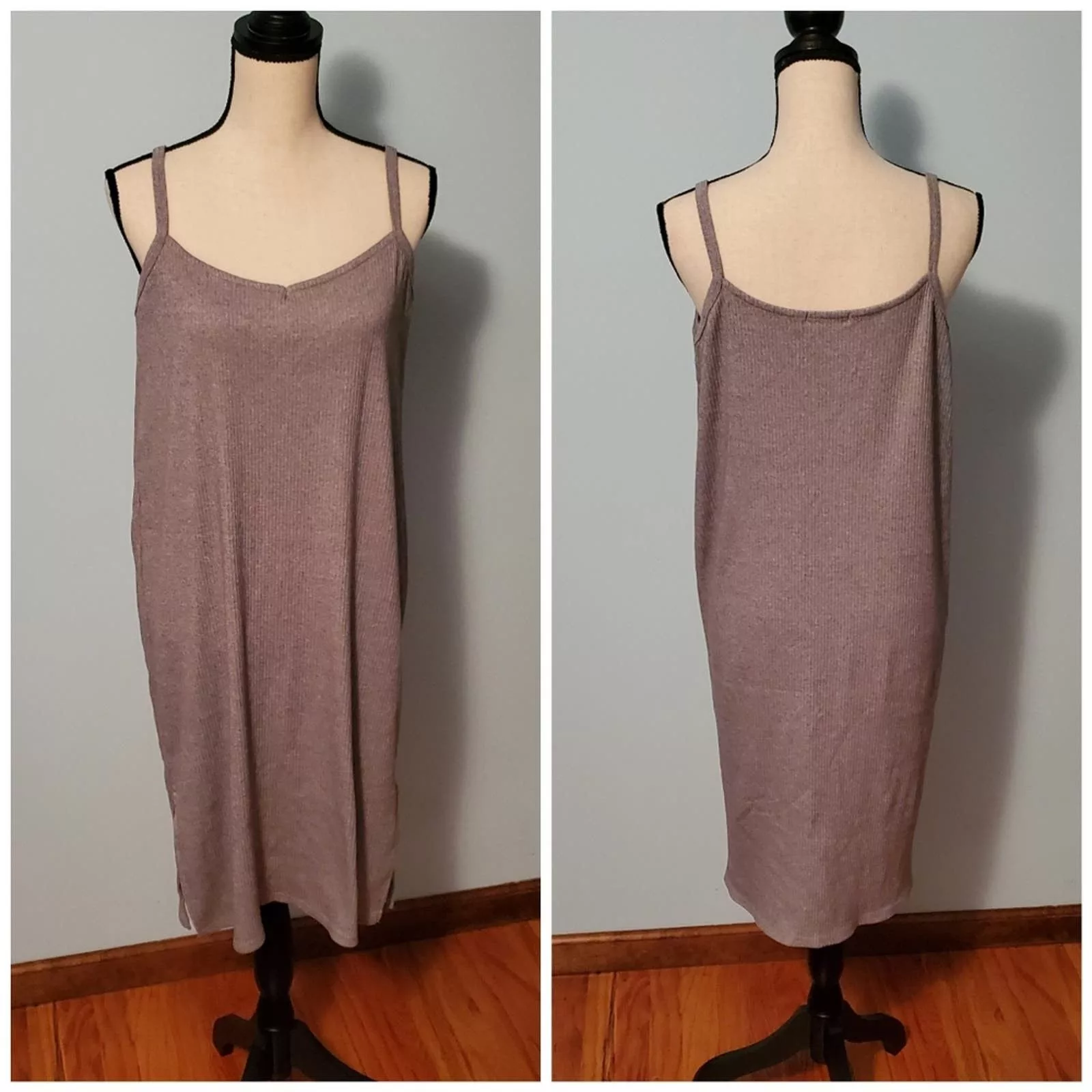 Global Work Midi Dresses Global Work Comfy Gray Casual Rib Knit Dress