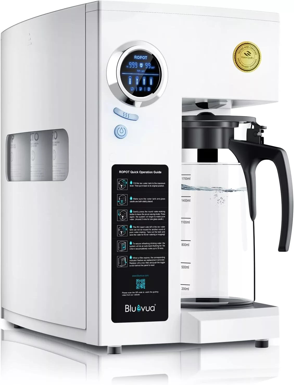 Bluevua RO100ROPOT-UV Countertop Reverse Osmosis Water Filter 6 Stage with UV