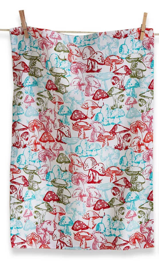 Woodcut Mushroom Dishtowel S2