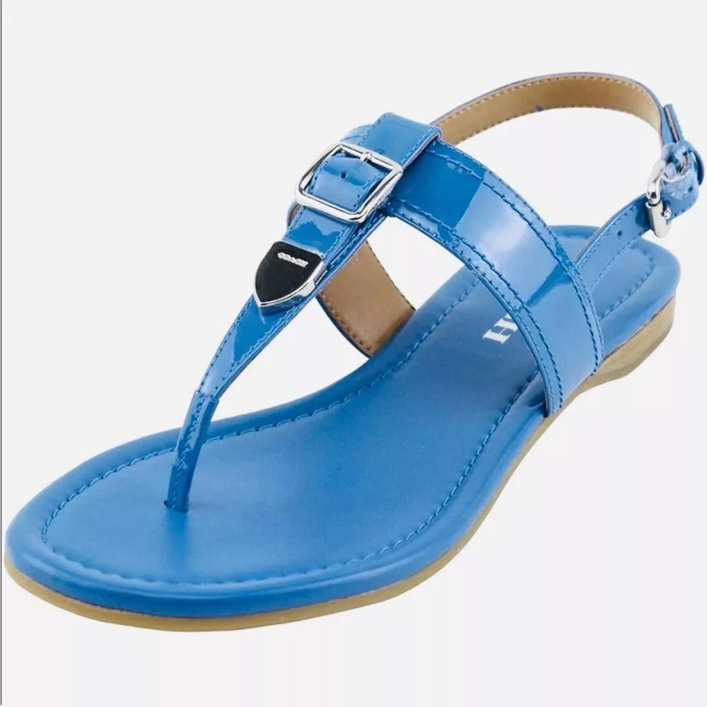 Coach Sandals COACH Cassidy Patent Lapis Blue Thong Leather Sandals Size 9