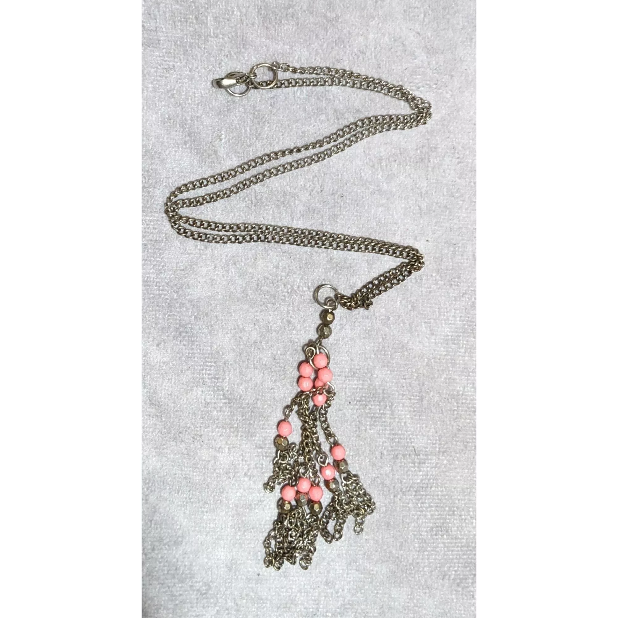 Other Necklaces Other Pink And Silver Beaded Chain Tassel Necklace