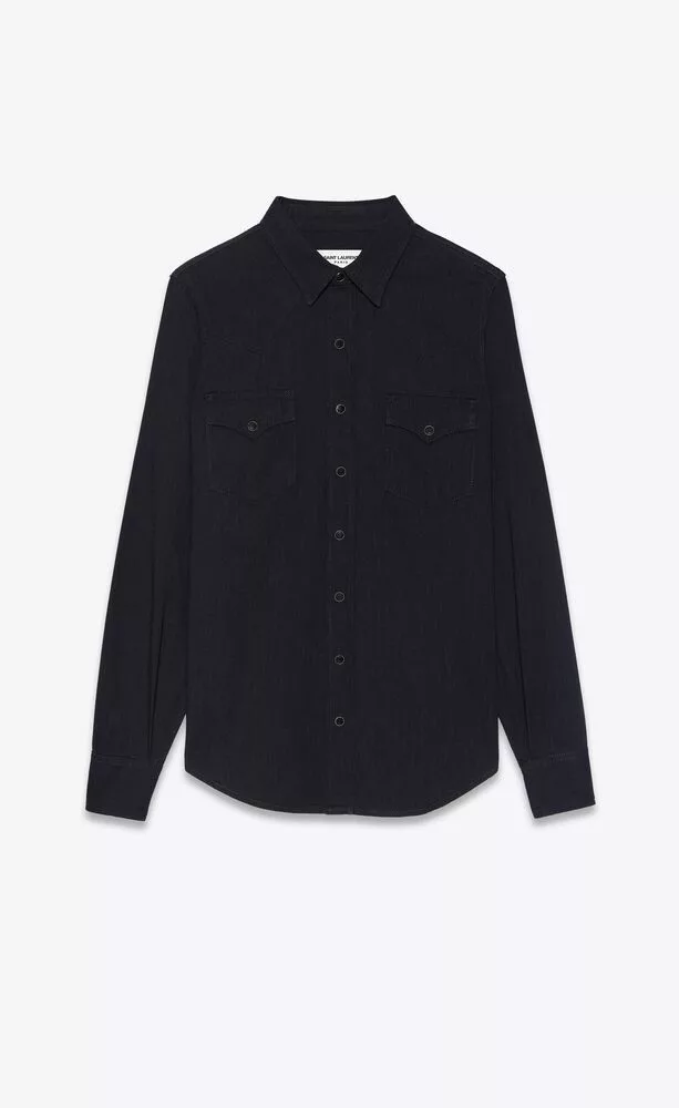 Saint Laurent Paris Button Ups Saint Laurent Paris o1b1hav110724 Western Shirt in Black Rinse Denim in Black