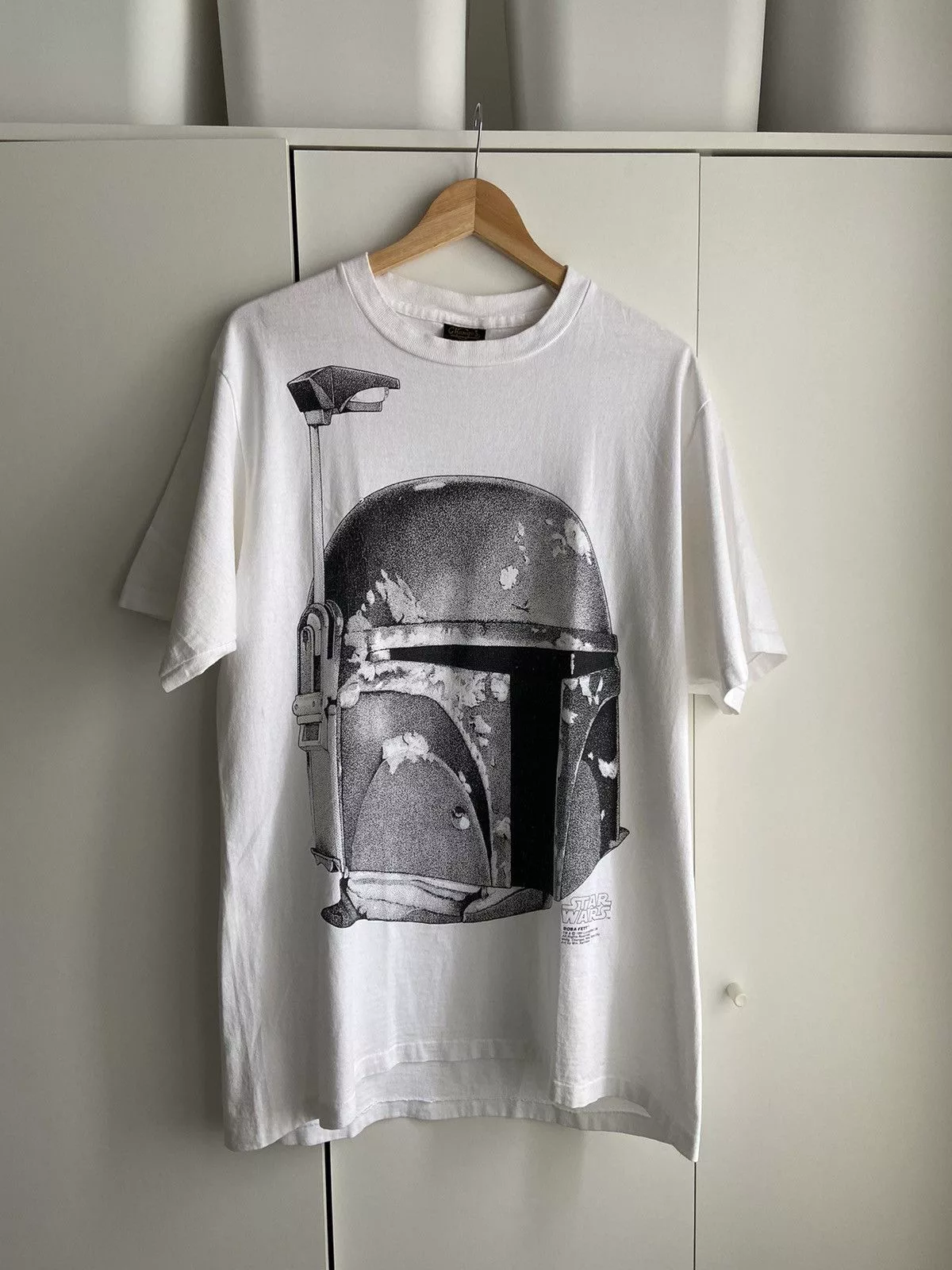 Changes Short Sleeve T Shirts Changes 1995 STAR WARS MANDALORIAN BOBA FETT SHIRT White