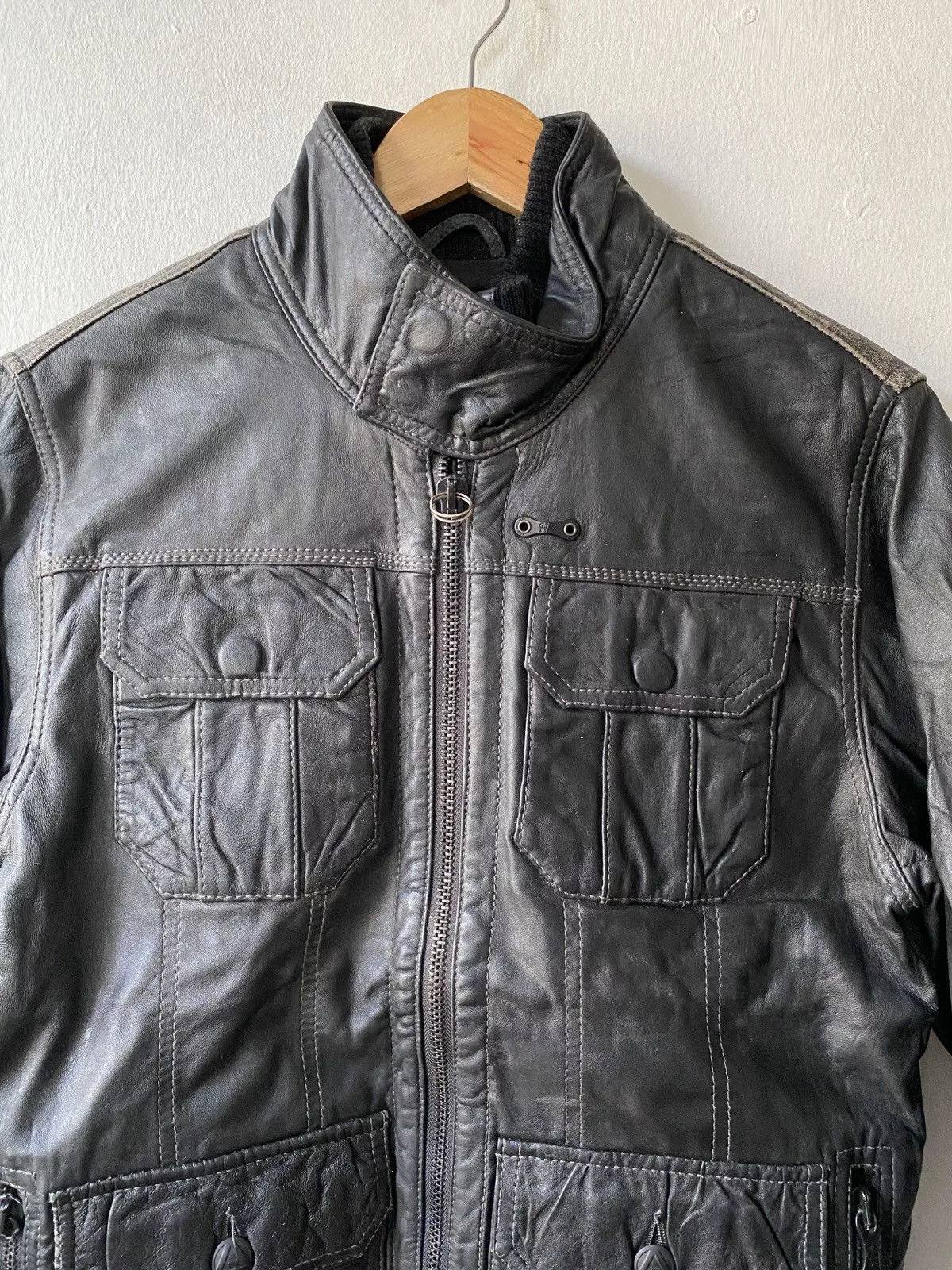 G-Star Leather Jackets G-Star G Star Raw 3301 Multipocket Leather Jacket Black