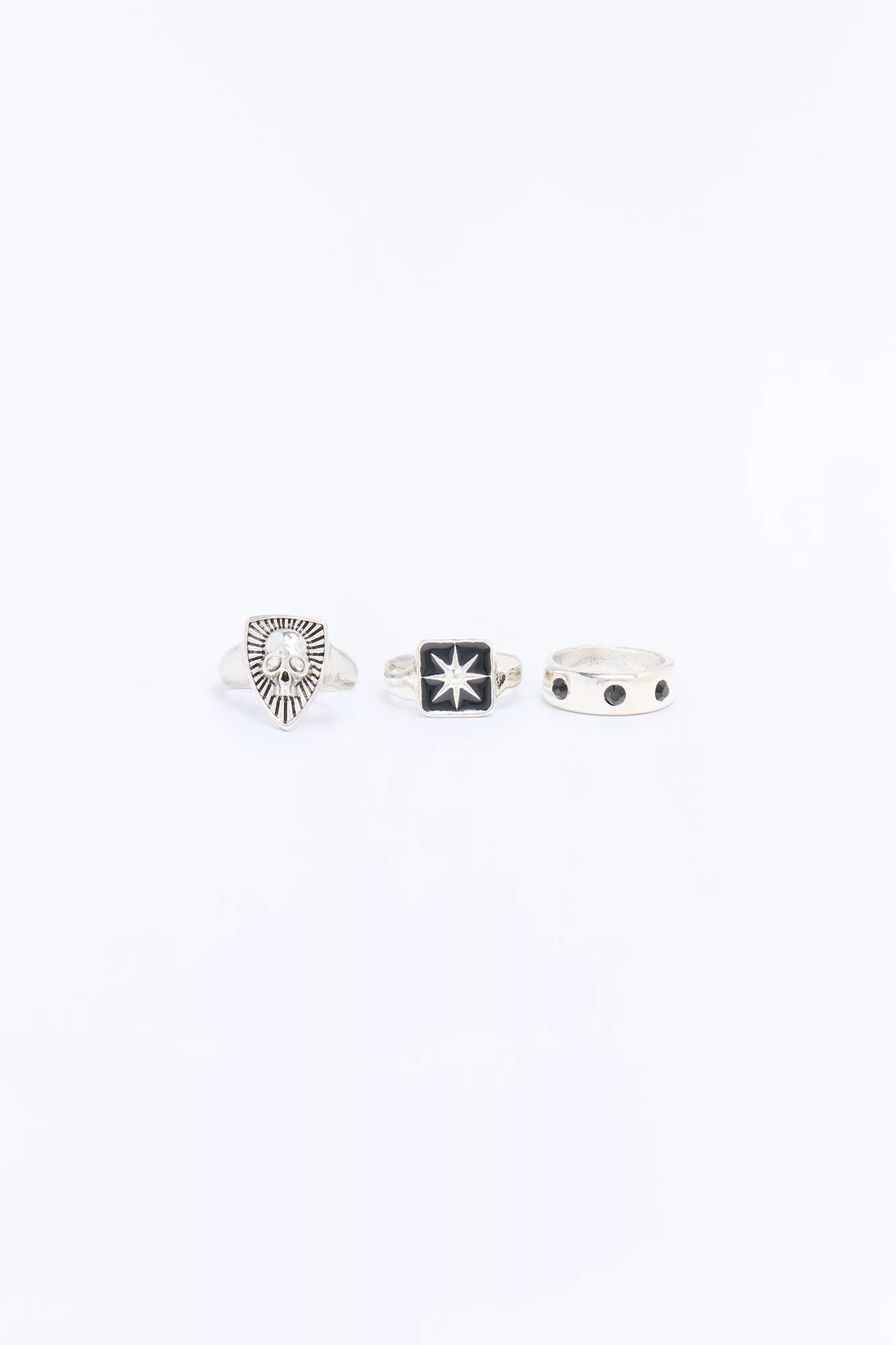 Skull And Star Ring Set - Silver