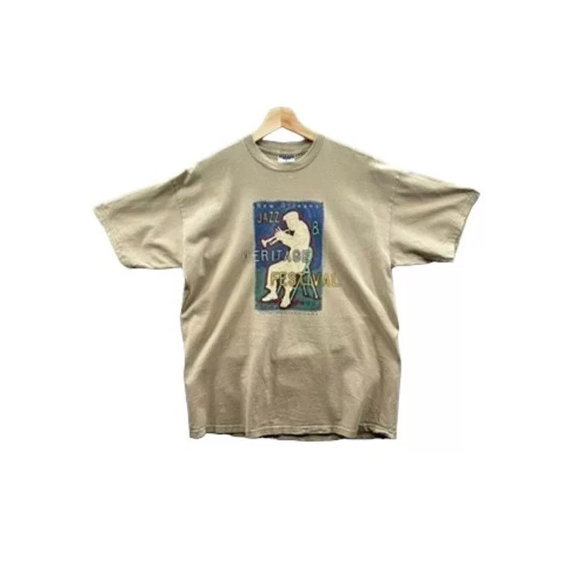 Jerzees Short Sleeve T Shirts Jerzees × Vintage 1999 New Orleans Jazz & Heritage Festival Graphic Tee Brown