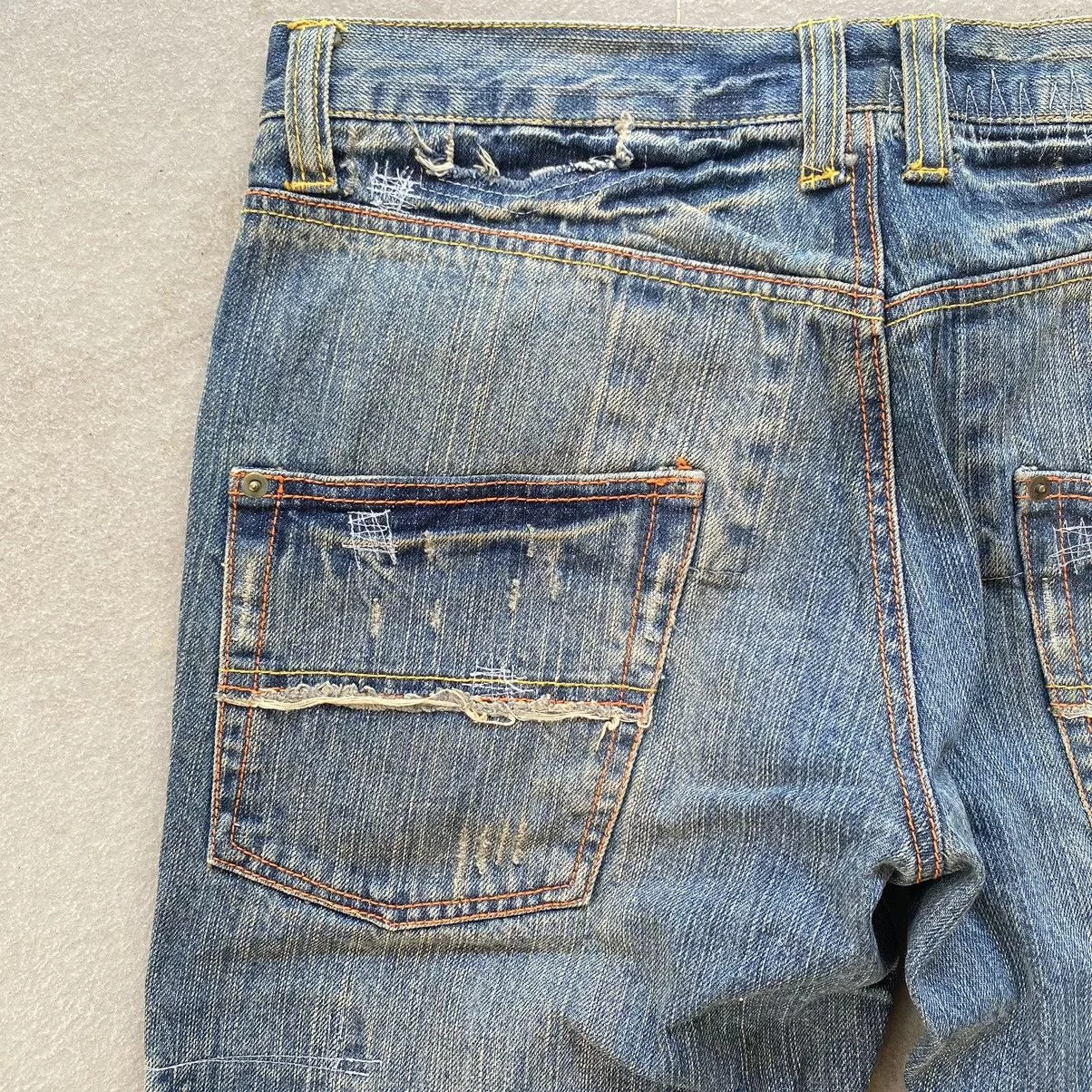 Japanese Brand Denim Japanese Brand Distressed denim straight leg Blue Streetwear
