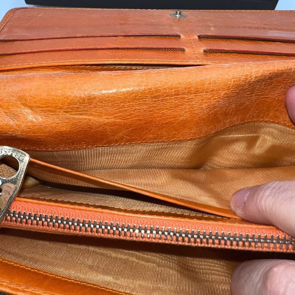 Celine Wallets CELINE RARE Embossed Macadam Long Leather Wallet with full inclusion Orange