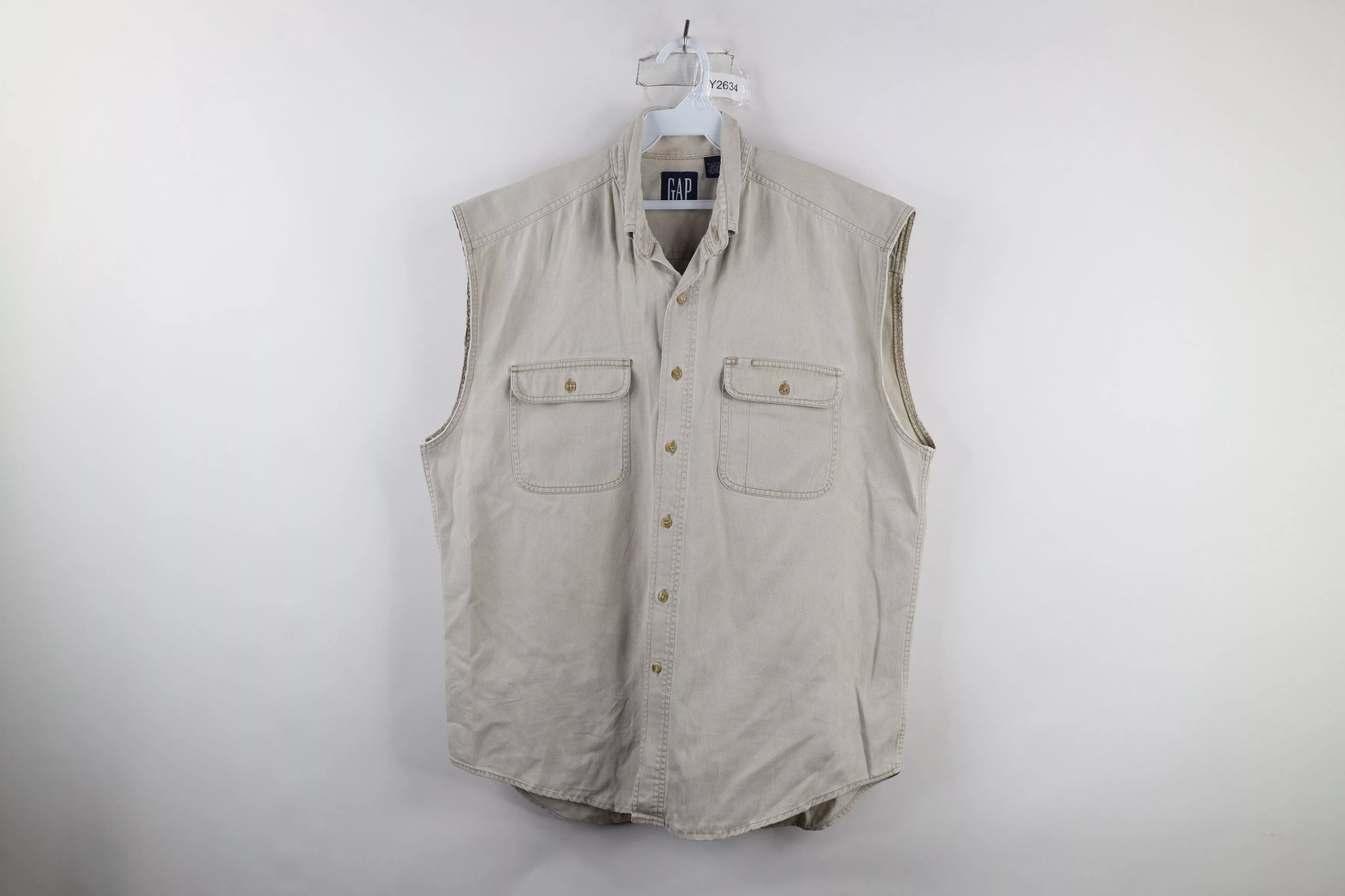 Gap Shirts Button Ups Gap × Vintage Vintage 90s Gap Cut Off Collared Denim Button Shirt Beige