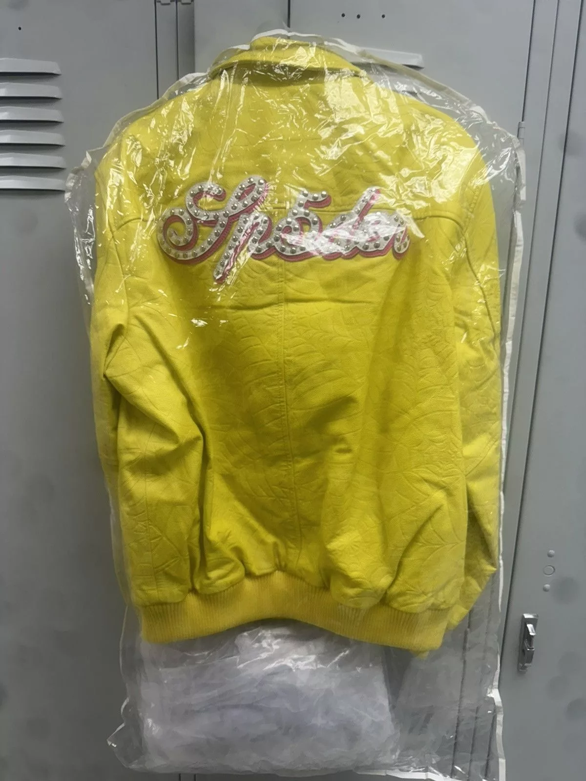 Sp5der Leather Jackets Sp5der Debossed Web Leather Jacket Yellow